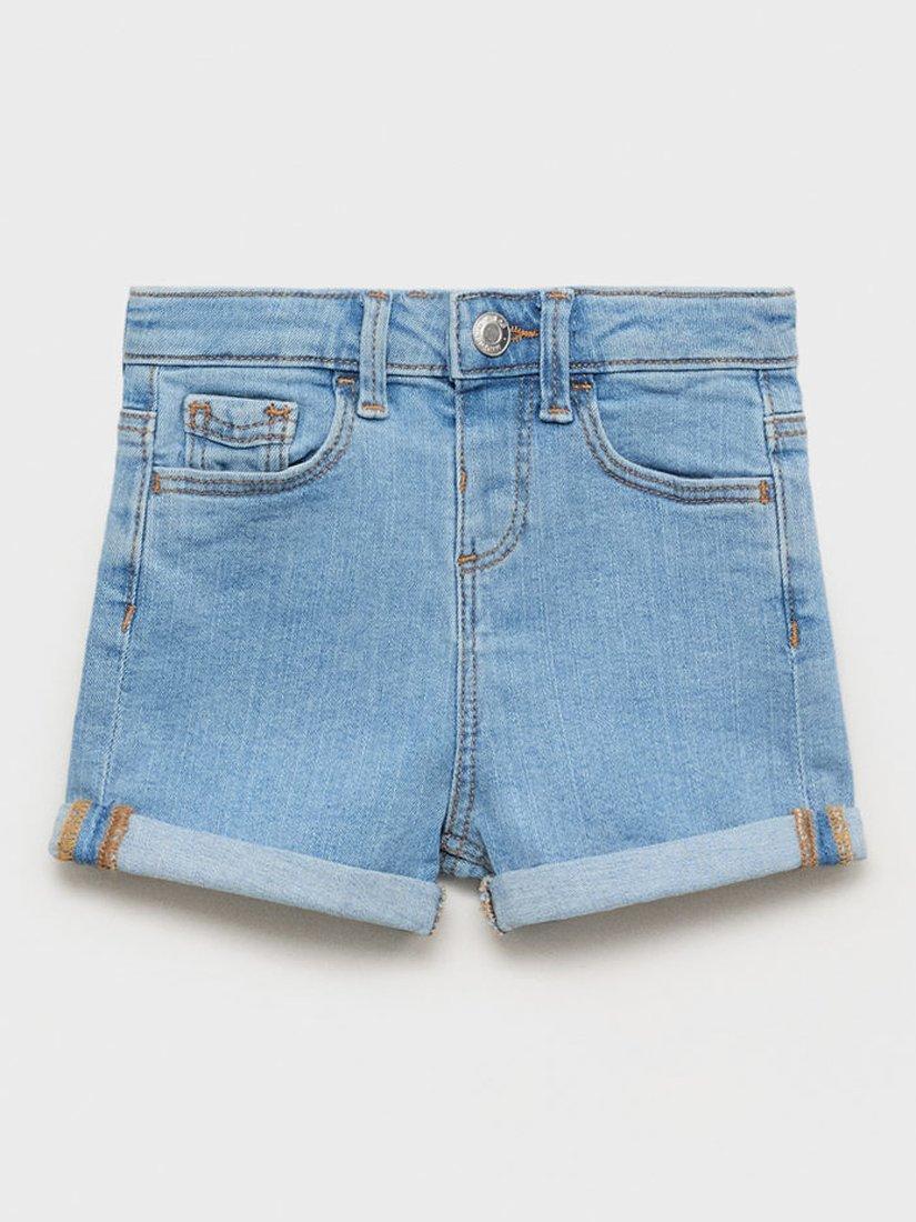 Product image 3 of 6, which shows Mango Kids' Turned Up Hem Denim Shorts, Mid Blue, 12-18 months