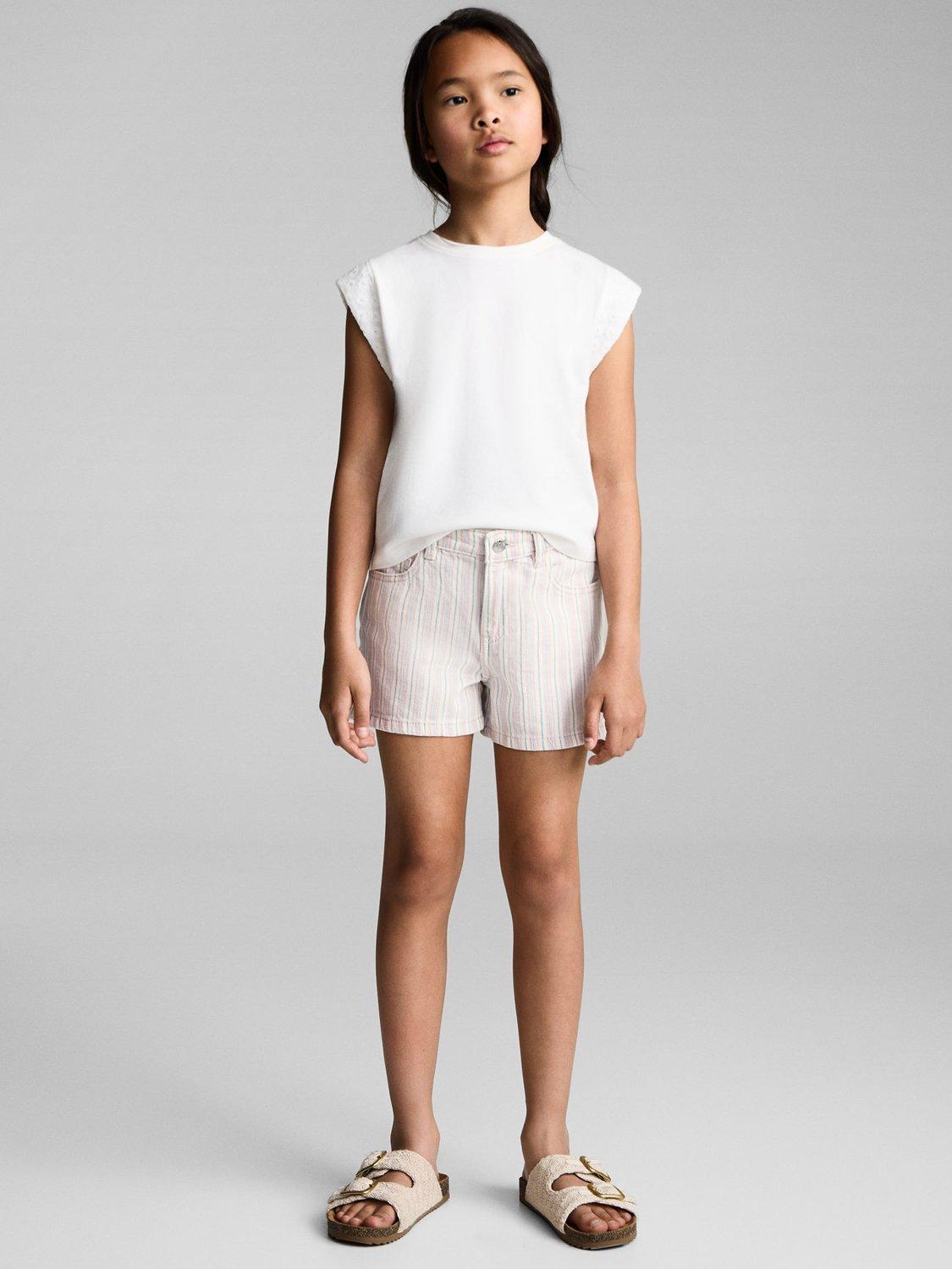 Product image 2 of 6, which shows Mango Kids' Cotton Stripe Shorts, Light Beige, 10 years