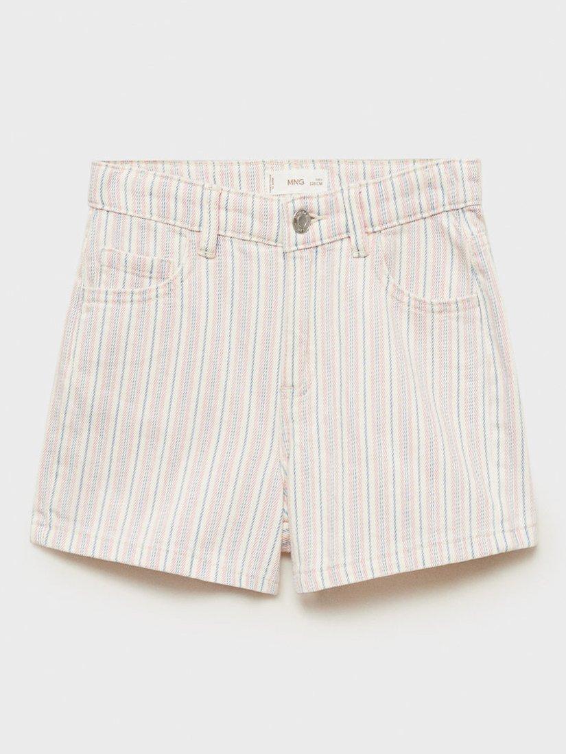 Product image 3 of 6, which shows Mango Kids' Cotton Stripe Shorts, Light Beige, 10 years