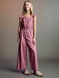 Mango Kids' Calcutta Cotton Floral Jumpsuit, Medium Red