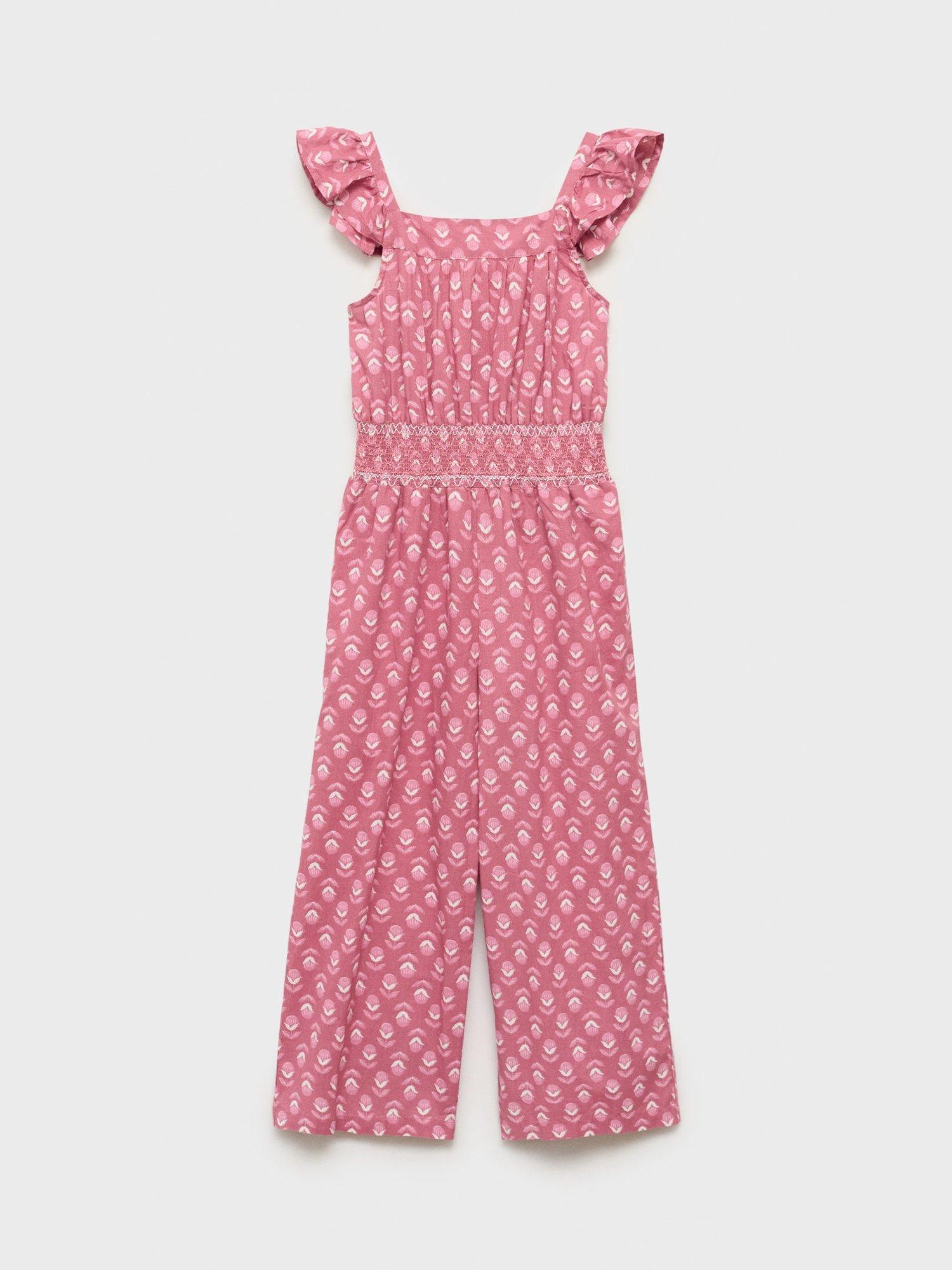 Product image 3 of 6, which shows Mango Kids' Calcutta Cotton Floral Jumpsuit, Medium Red, 6 years