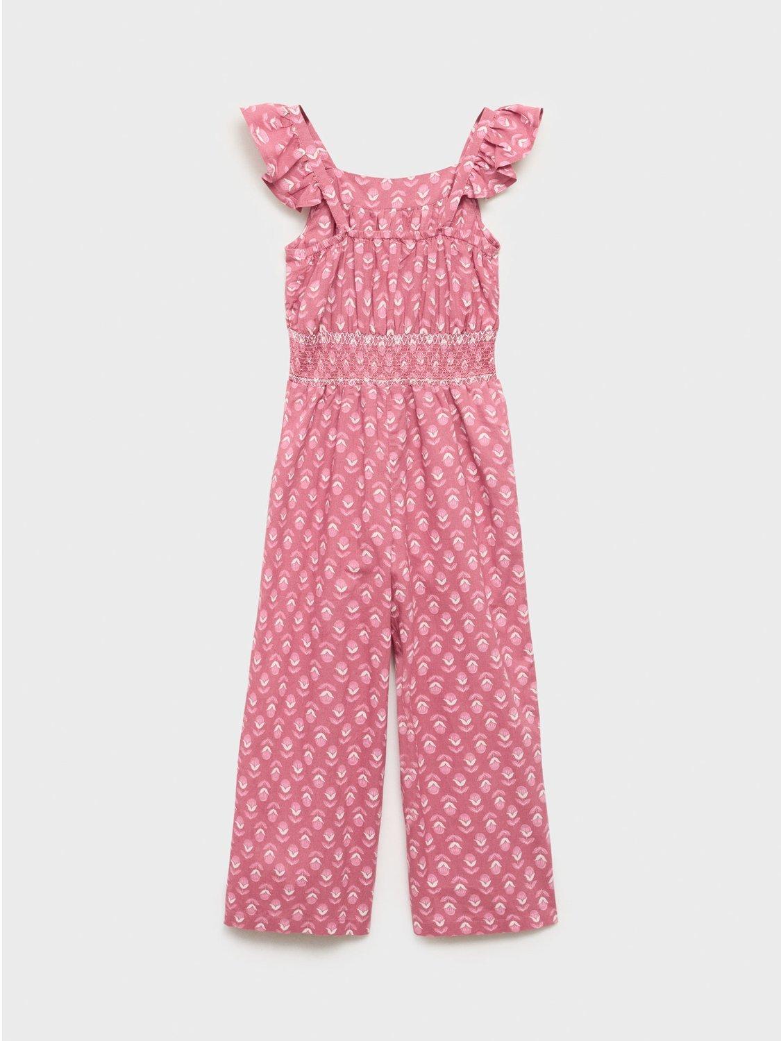 Product image 4 of 6, which shows Mango Kids' Calcutta Cotton Floral Jumpsuit, Medium Red, 6 years