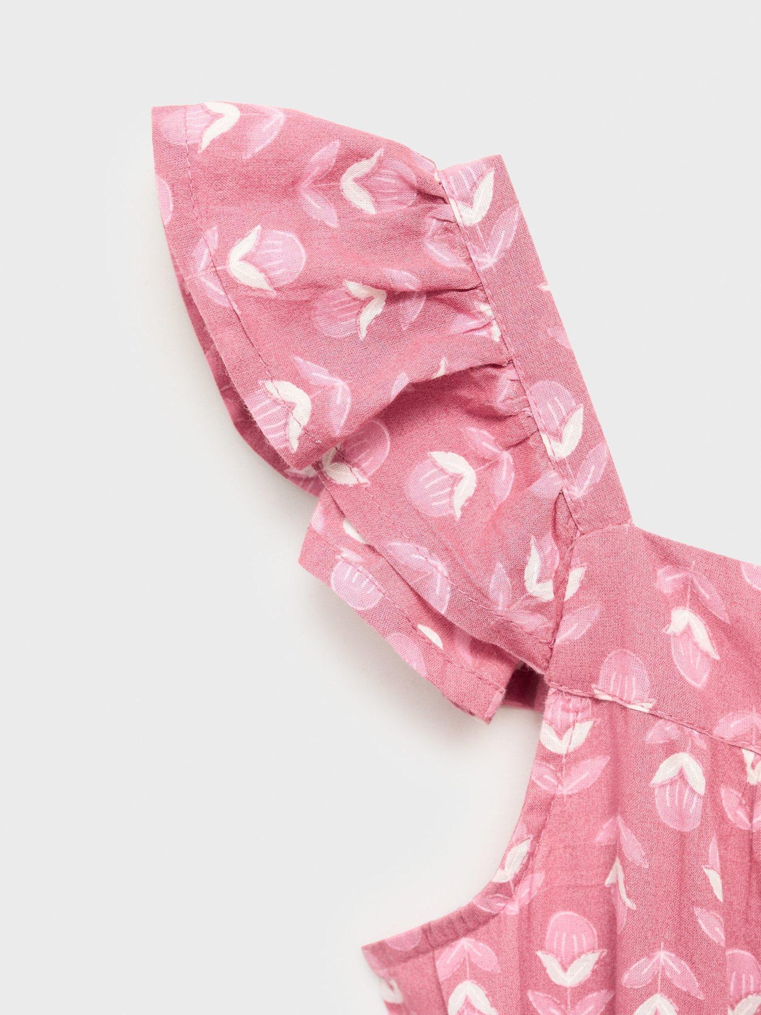 Product image 6 of 6, which shows Mango Kids' Calcutta Cotton Floral Jumpsuit, Medium Red, 6 years