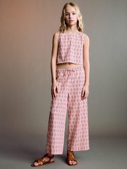 Mango Kids' Jaipur Patterned Cotton Trousers, Pink