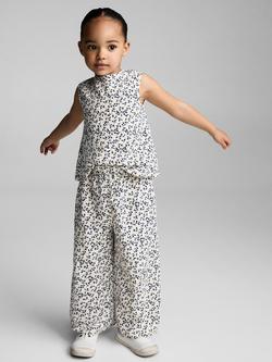 Mango Kids' Zakiap Floral Print Cotton Trousers, White