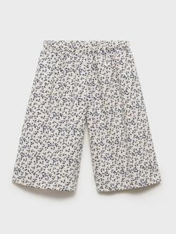 Mango Kids' Zakiap Floral Print Cotton Trousers - view 2, White