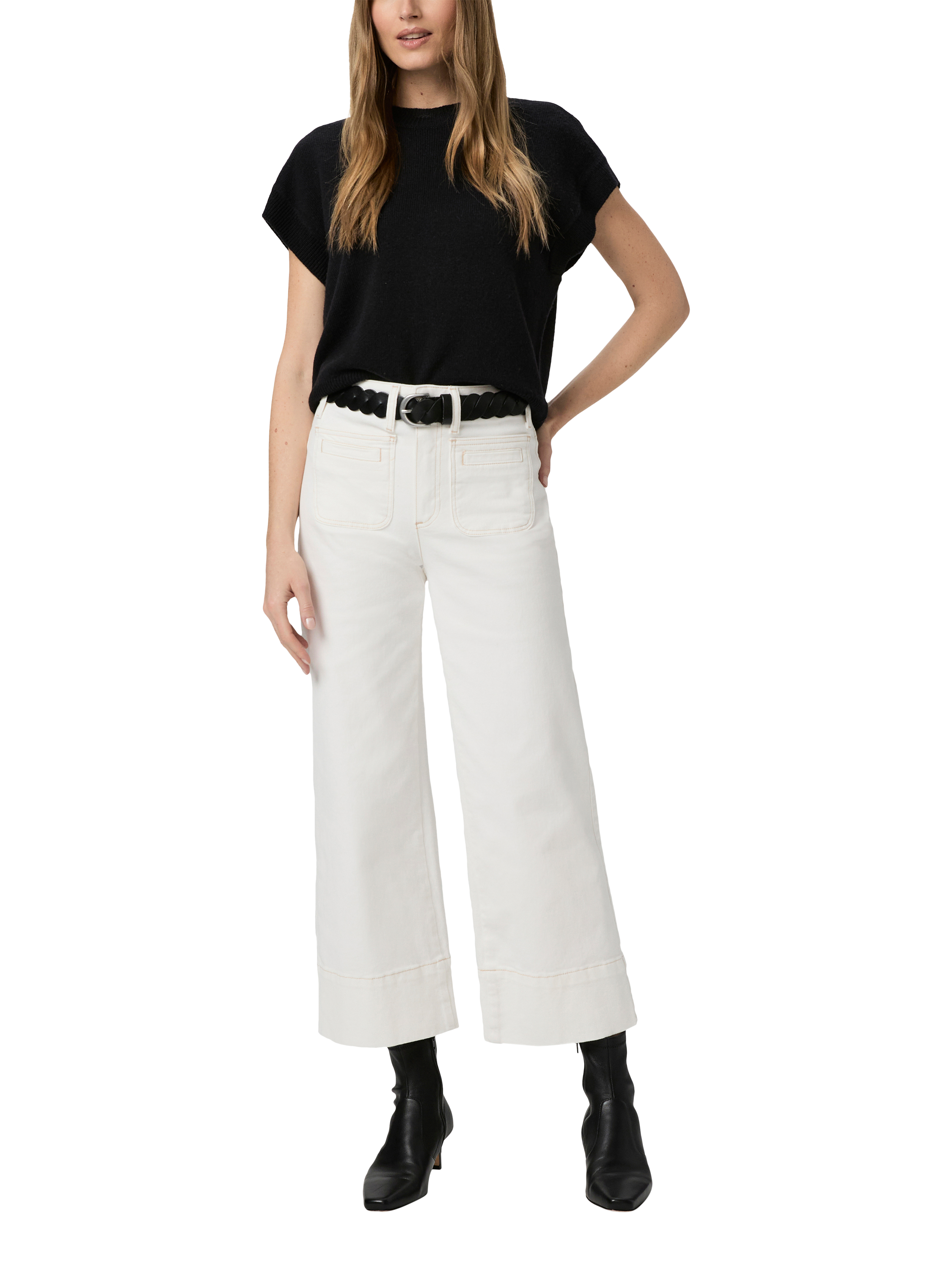 Product image 1 of 4, which shows PAIGE Anessa High Rise Wide Leg Crop Jeans, White, 24