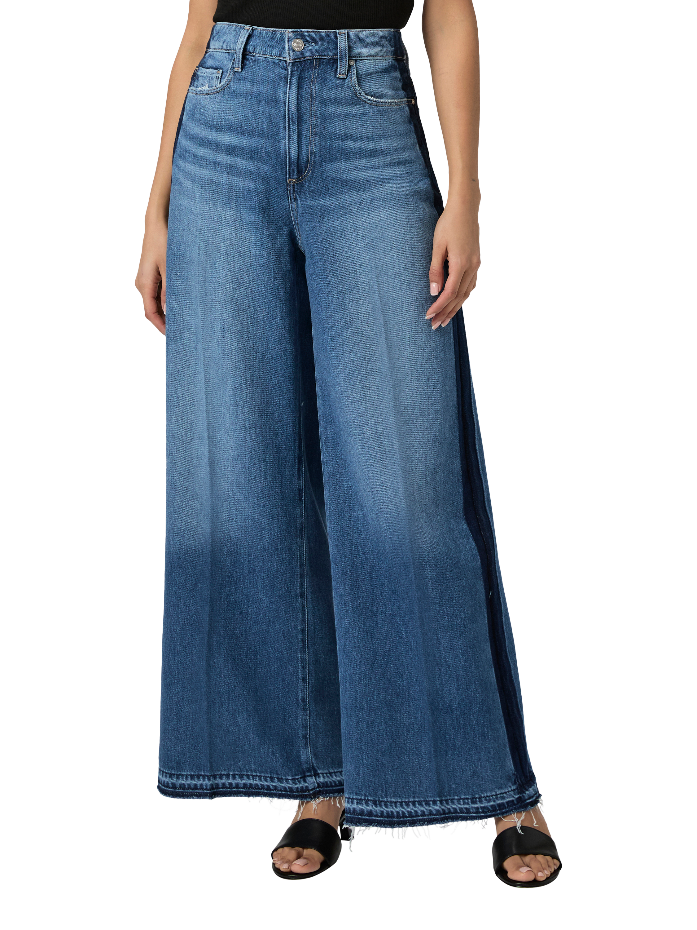 Product image 2 of 4, which shows PAIGE Portia High Waist Wide Leg Jeans, Blue/Dark Blue, 24