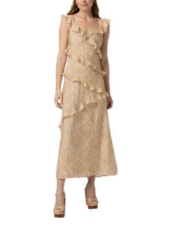 PAIGE Calabasas Sleeveless Ruffle Floral Print Midi Dress, Multi, Multi
