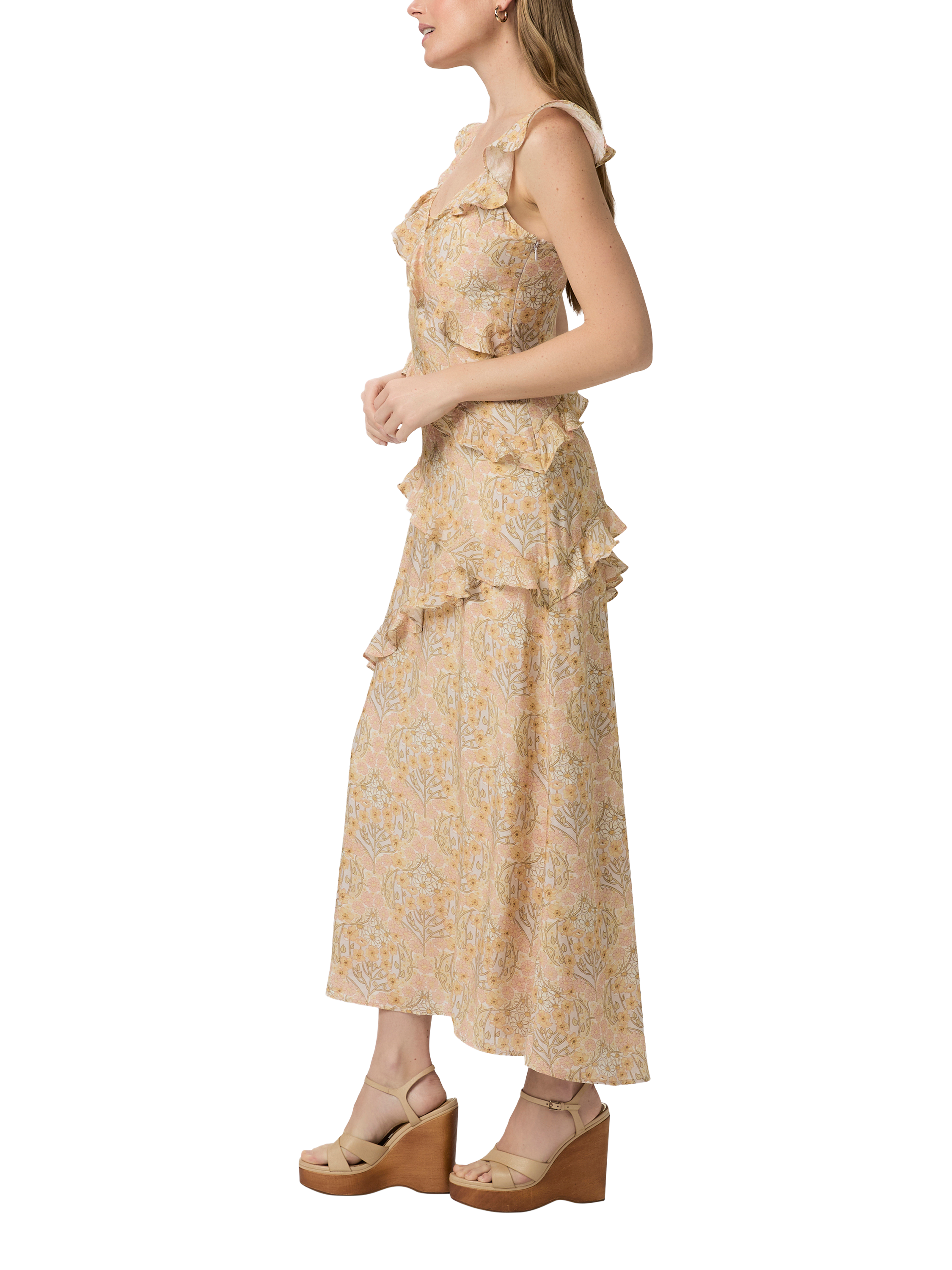 Product image 2 of 3, which shows PAIGE Calabasas Sleeveless Ruffle Floral Print Midi Dress, Multi, 6