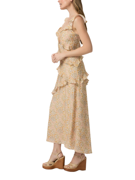 PAIGE Calabasas Sleeveless Ruffle Floral Print Midi Dress, Multi - view 2, Multi