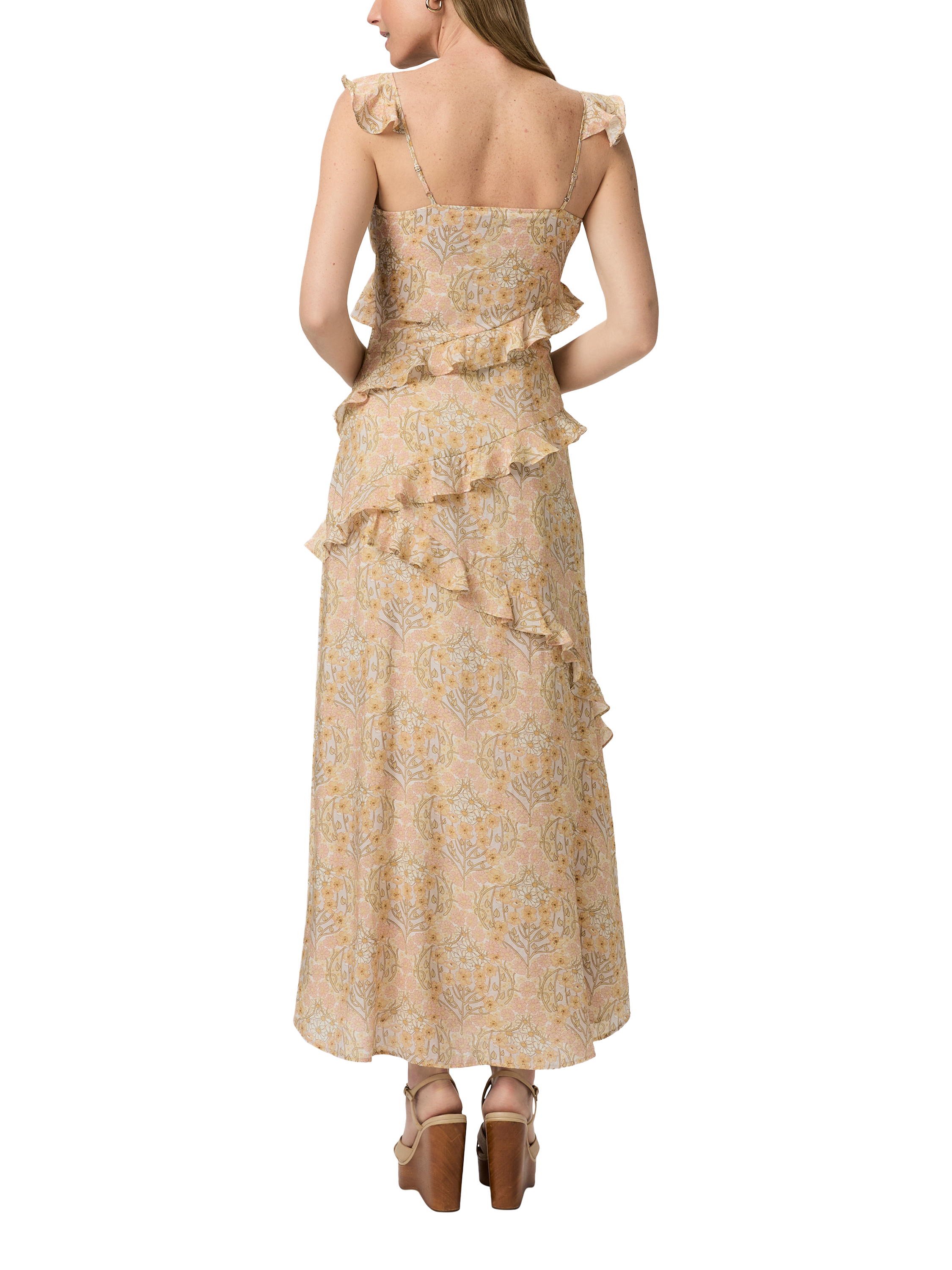 Product image 3 of 3, which shows PAIGE Calabasas Sleeveless Ruffle Floral Print Midi Dress, Multi, 6