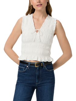 PAIGE Devi Smock V-Neck Ruffle Top, White, White