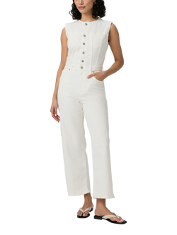 PAIGE Cirie Sleeveless Denim Ankle Jumpsuit, White, White