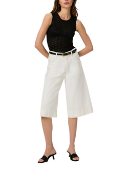 PAIGE Eva Contrast Seam Long Denim Shorts, White, White