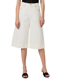 PAIGE Eva Contrast Seam Long Denim Shorts, White - view 2, White