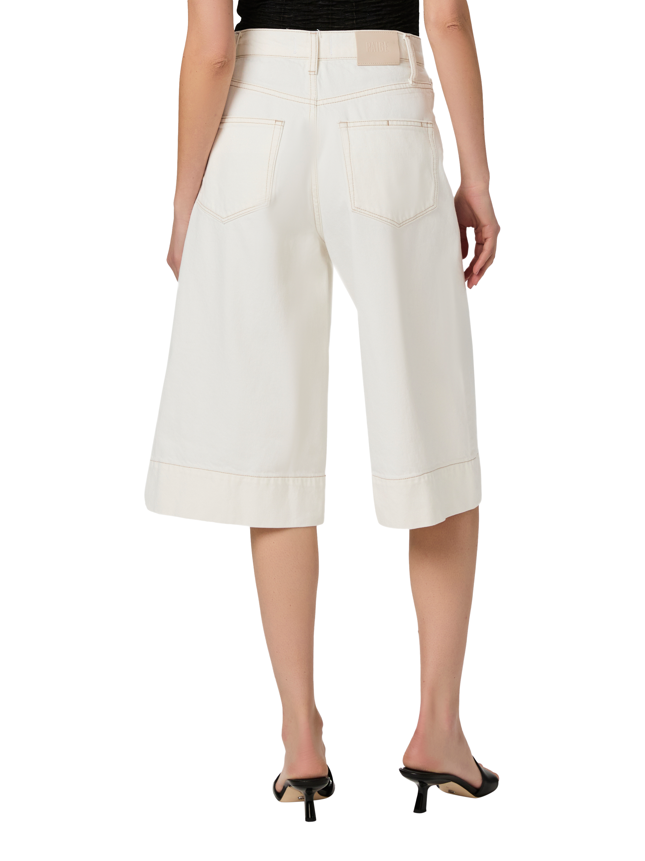 PAIGE Eva Contrast Seam Long Denim Shorts, White