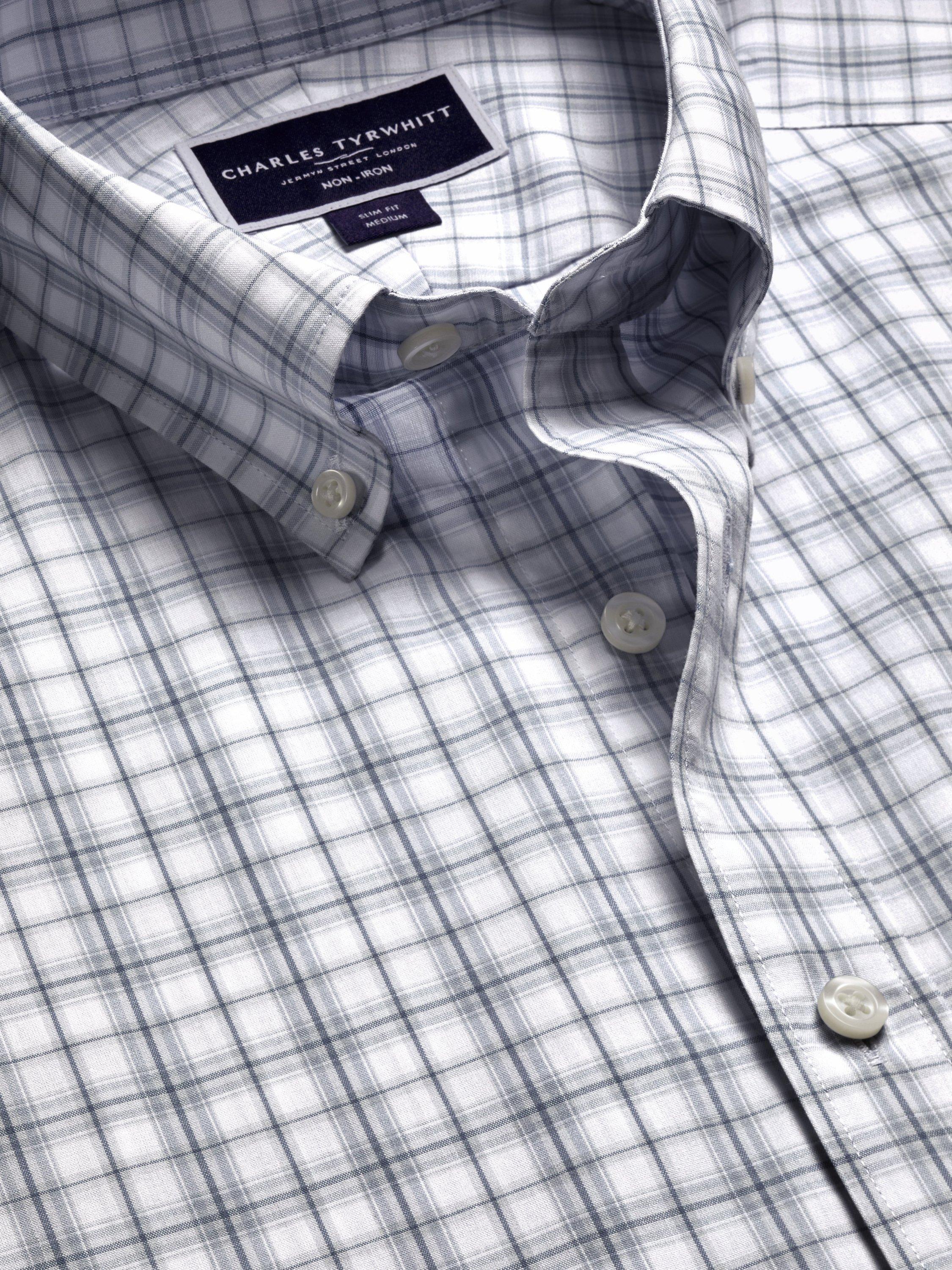 Product image 4 of 6, which shows Charles Tyrwhitt Cotton Check Slim Fit Button-Down Collar Shirt, Silver Grey, S
