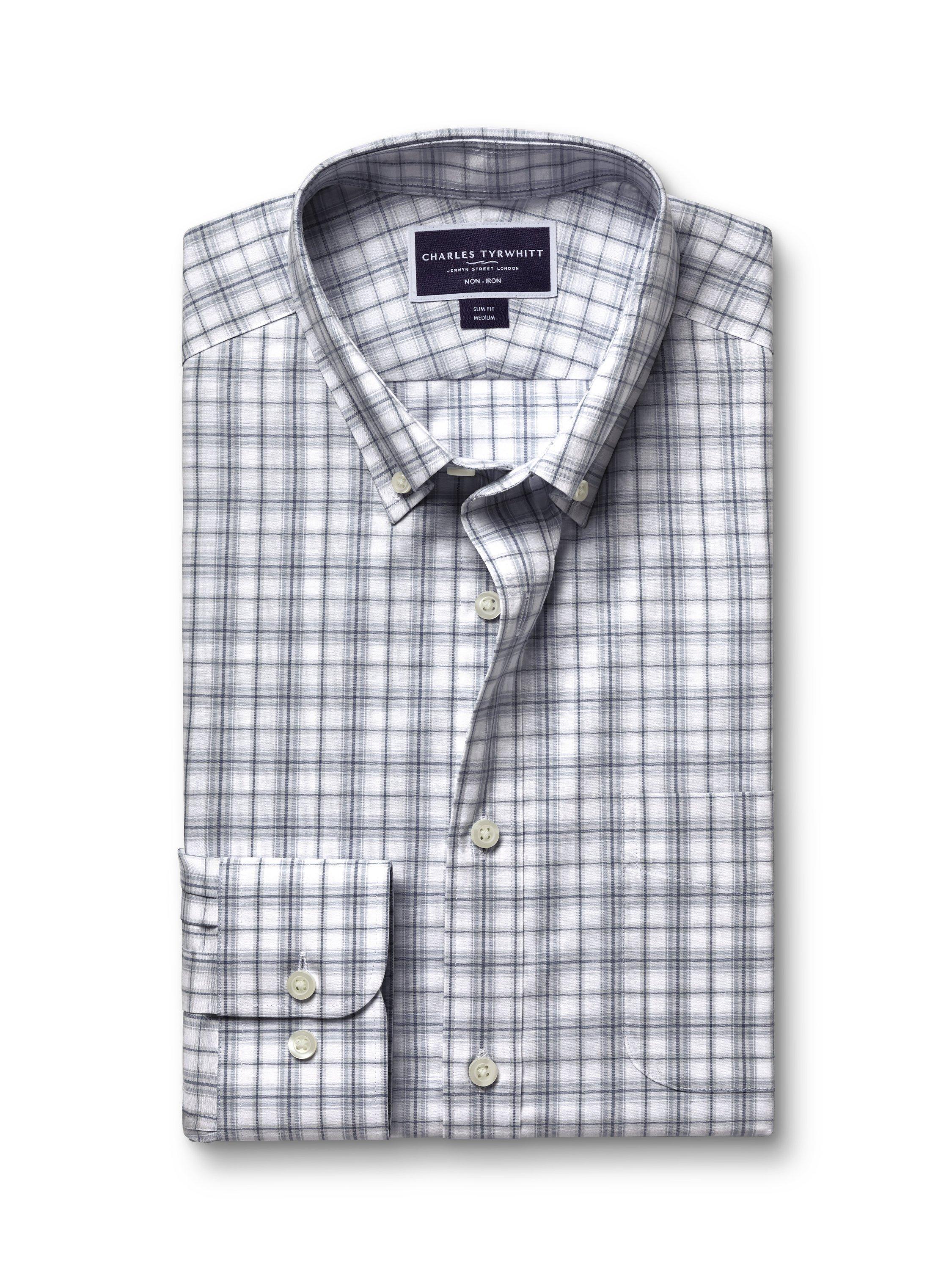 Product image 5 of 6, which shows Charles Tyrwhitt Cotton Check Slim Fit Button-Down Collar Shirt, Silver Grey, S