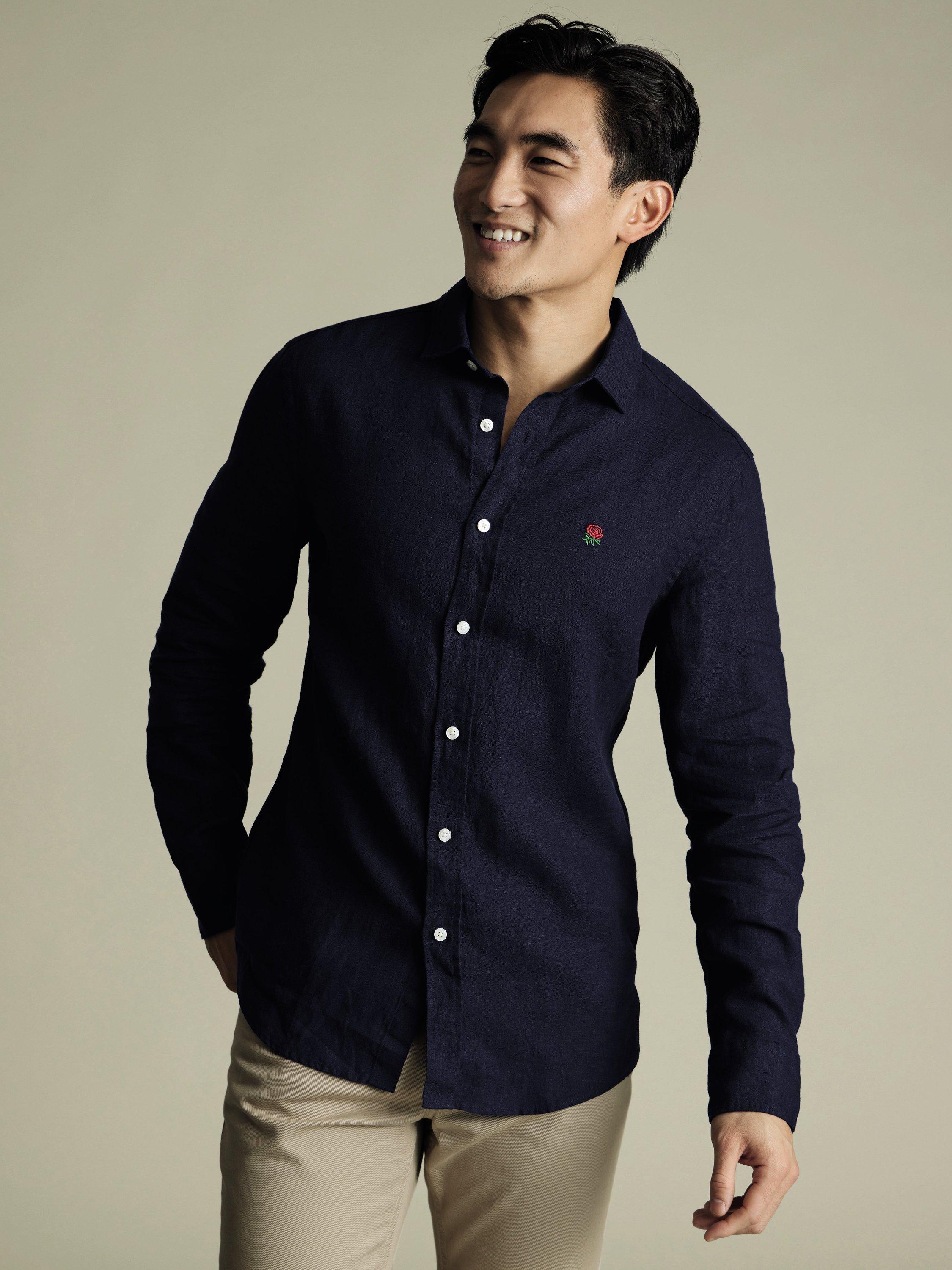 Charles Tyrwhitt Linen Slim Fit Shirt, Navy