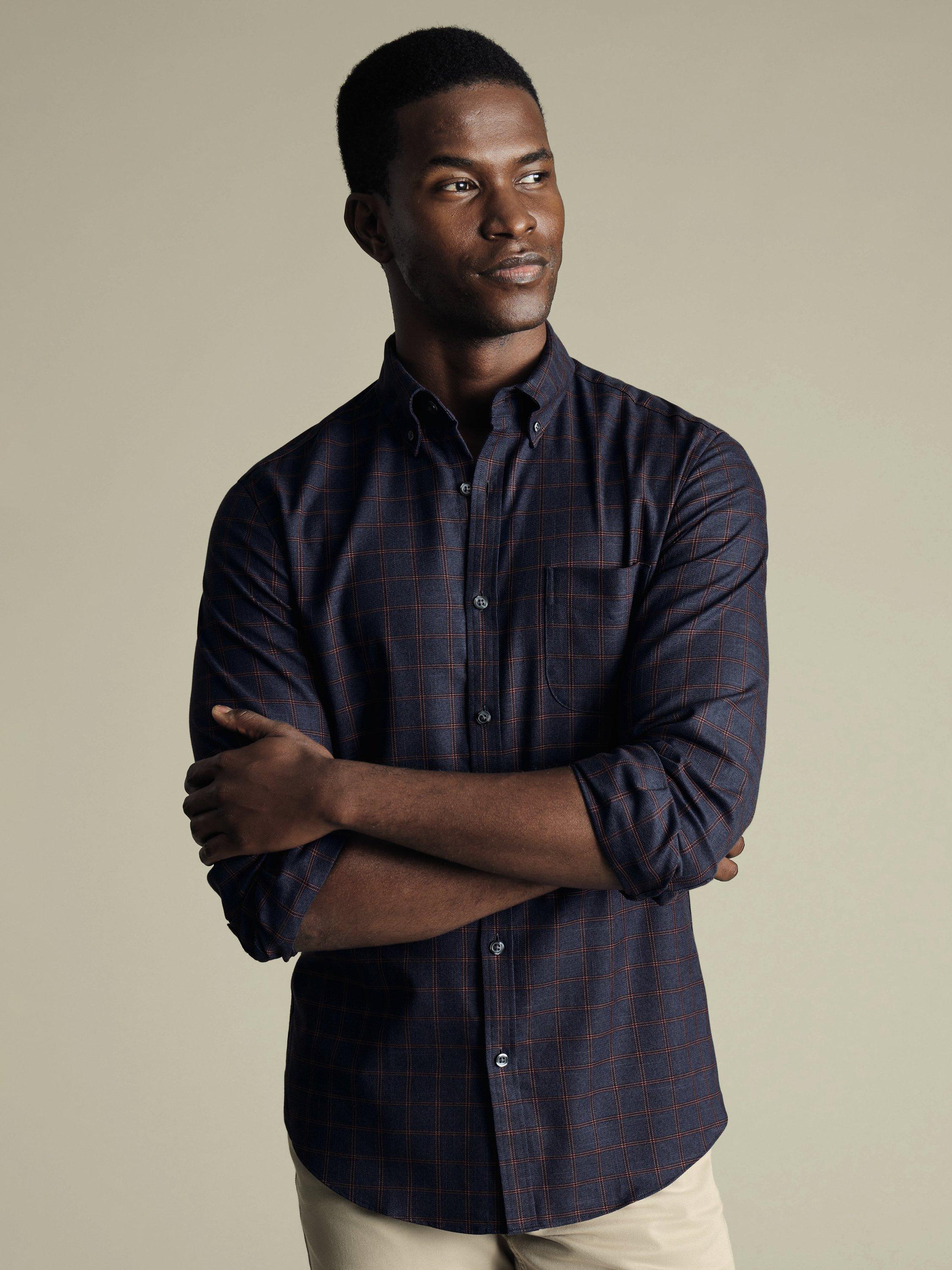 Product image 1 of 6, which shows Charles Tyrwhitt Cotton Extra Slim Fit Check Shirt, Heather Blue, S