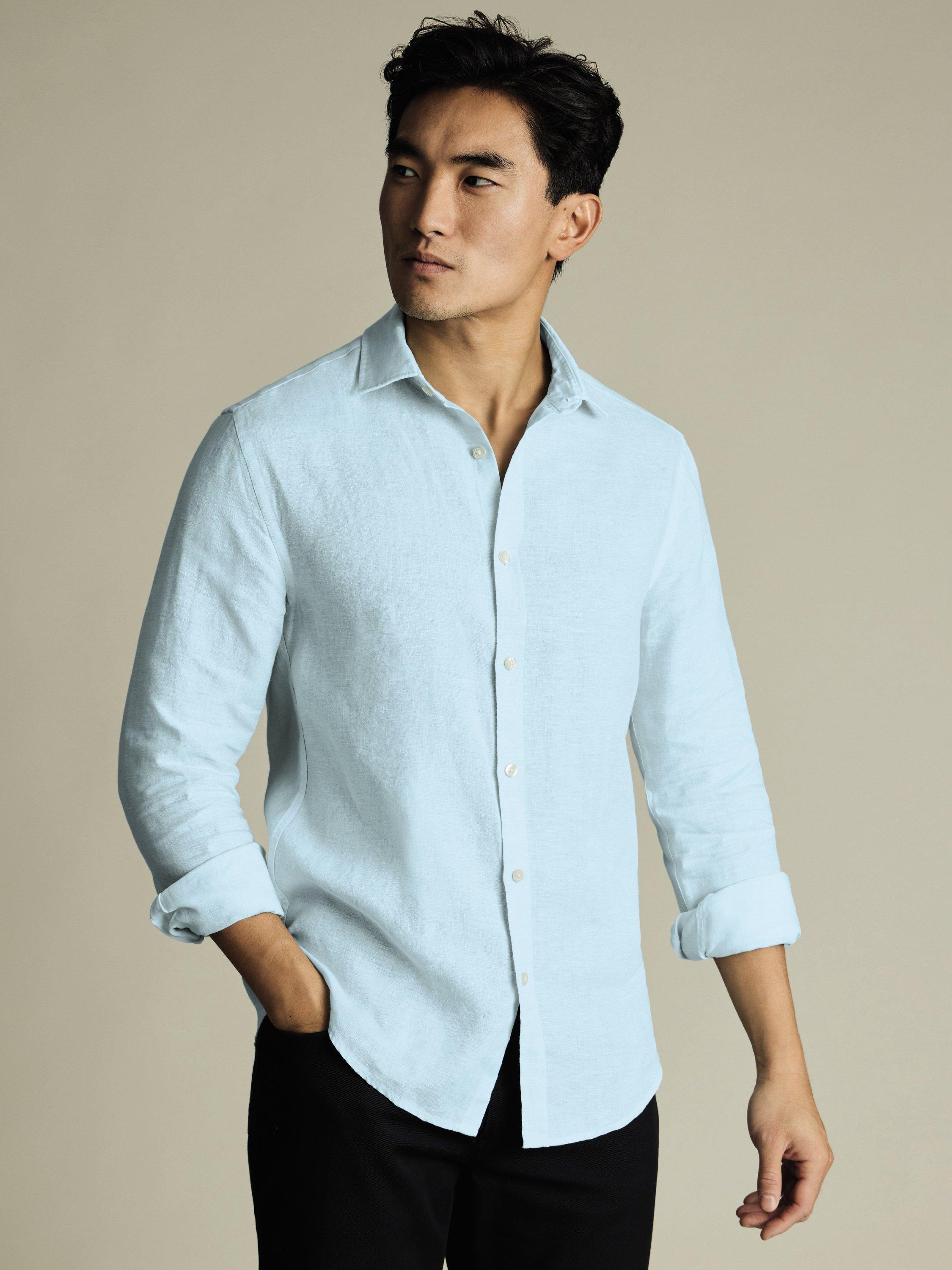 Product image 1 of 6, which shows Charles Tyrwhitt Linen Slim Fit Shirt, Aqua Green, S