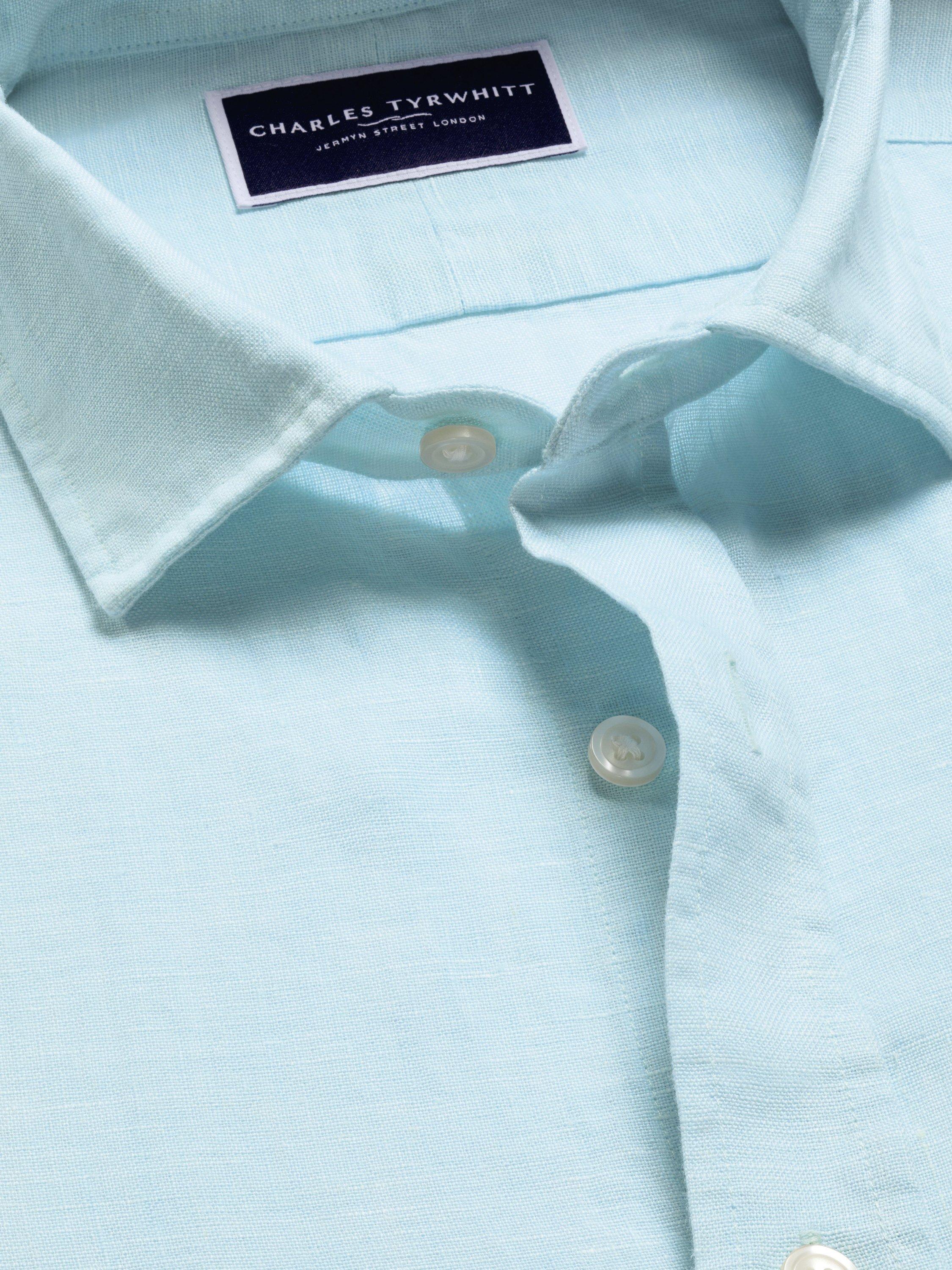 Product image 4 of 6, which shows Charles Tyrwhitt Linen Slim Fit Shirt, Aqua Green, S