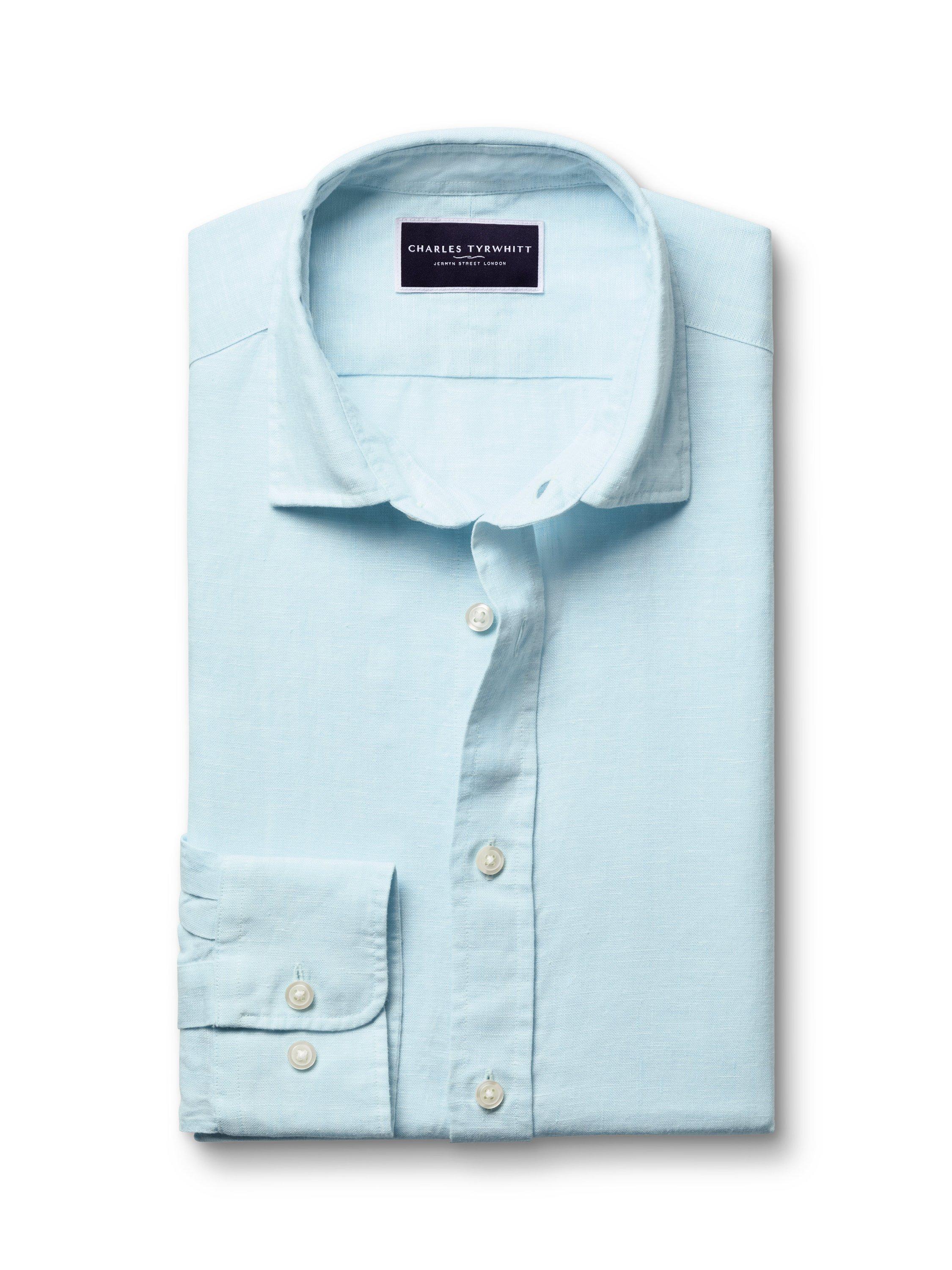Product image 5 of 6, which shows Charles Tyrwhitt Linen Slim Fit Shirt, Aqua Green, S