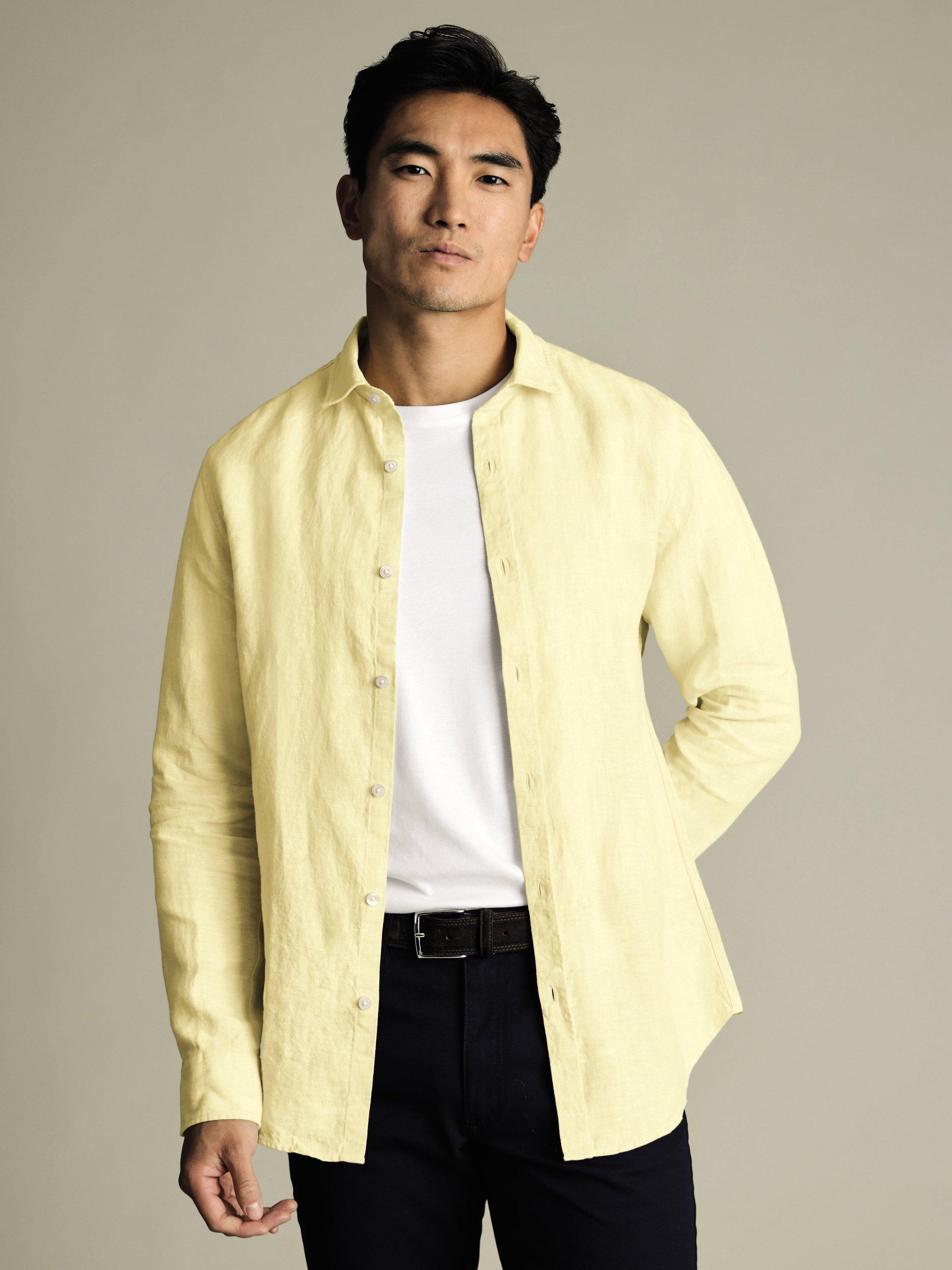 Product image 1 of 11, which shows Charles Tyrwhitt Linen Slim Fit Shirt, Lemon, S