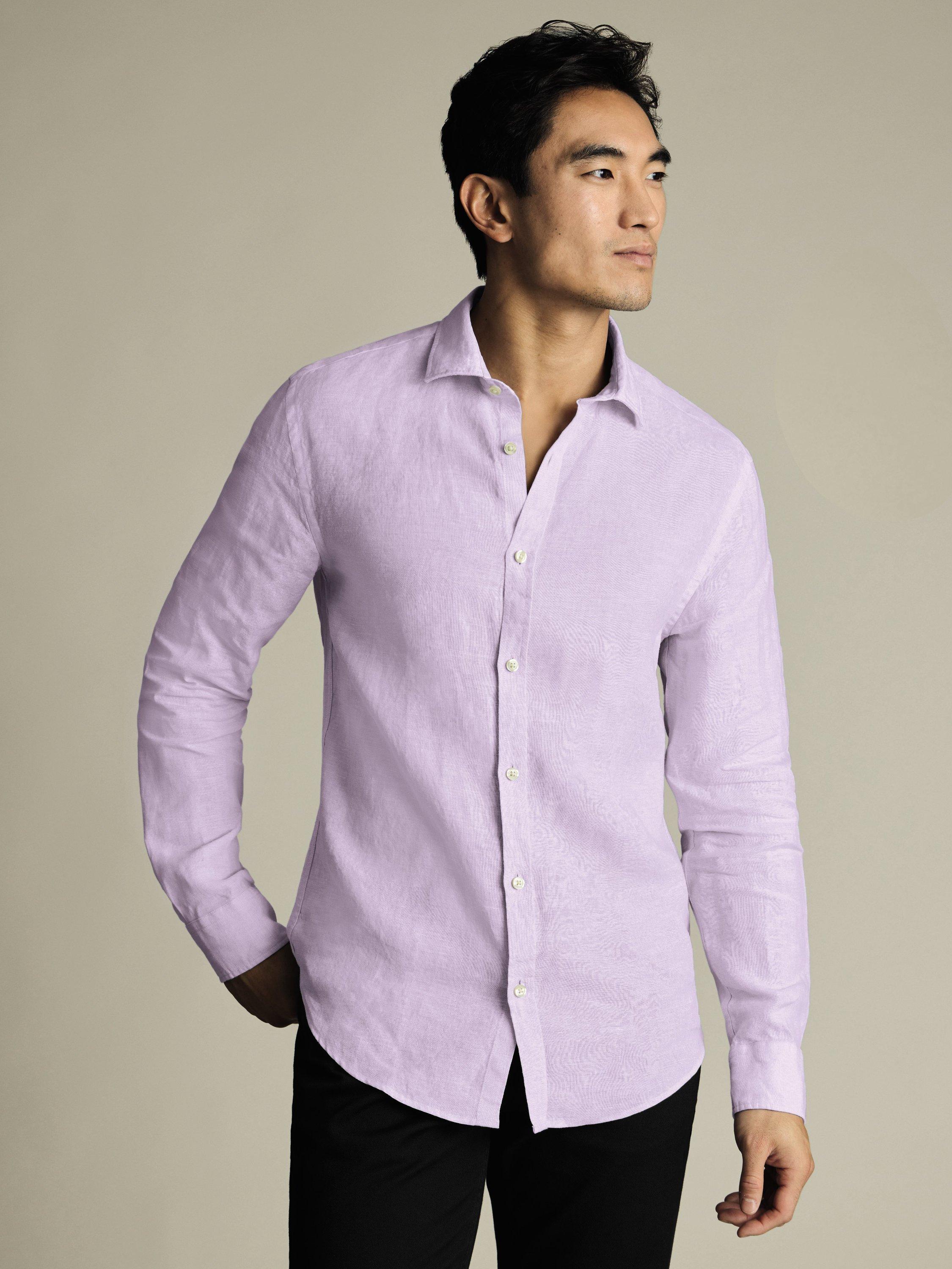 Product image 1 of 6, which shows Charles Tyrwhitt Linen Slim Fit Shirt, Lilac Purple, S