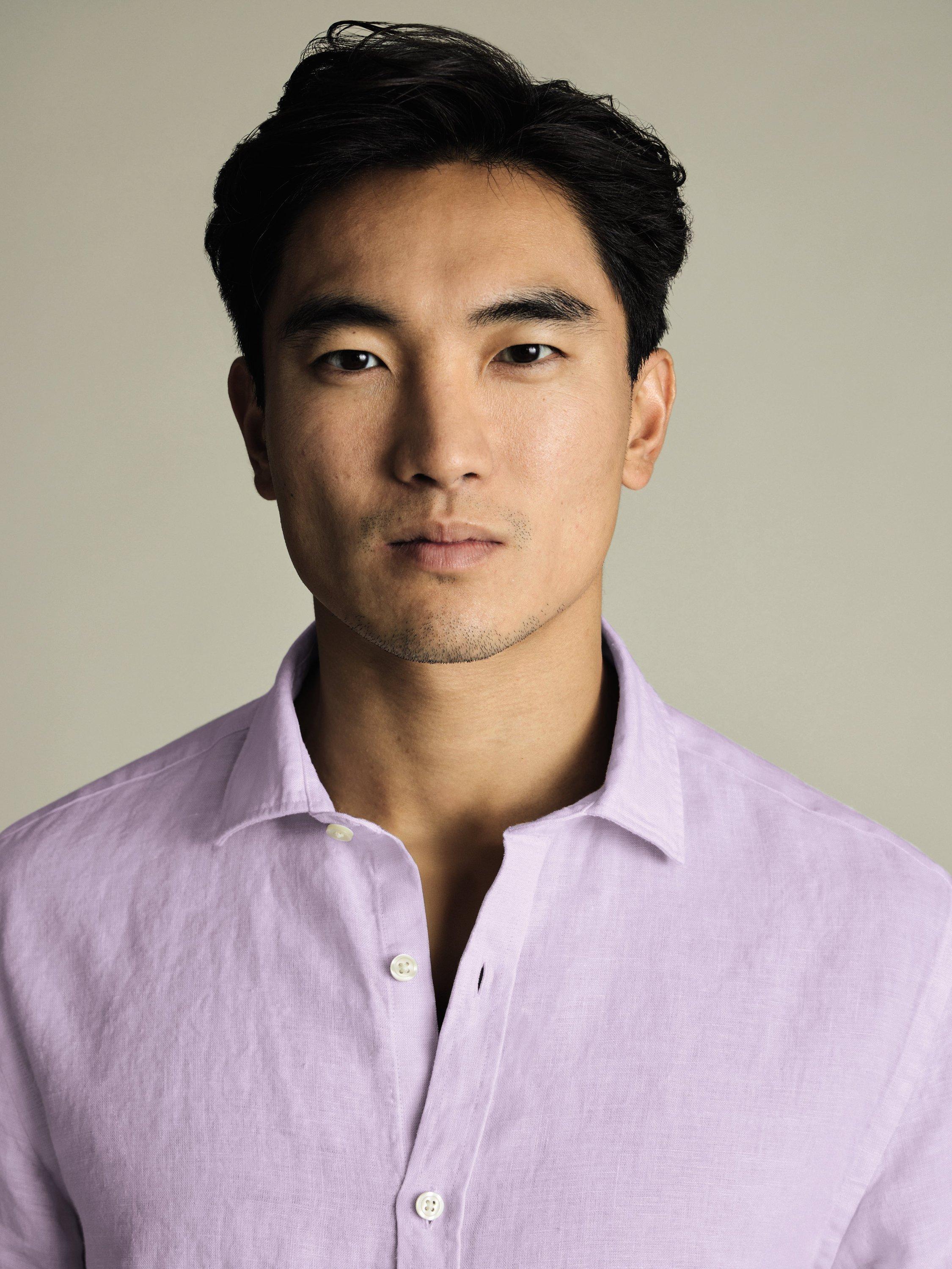 Product image 2 of 6, which shows Charles Tyrwhitt Linen Slim Fit Shirt, Lilac Purple, S
