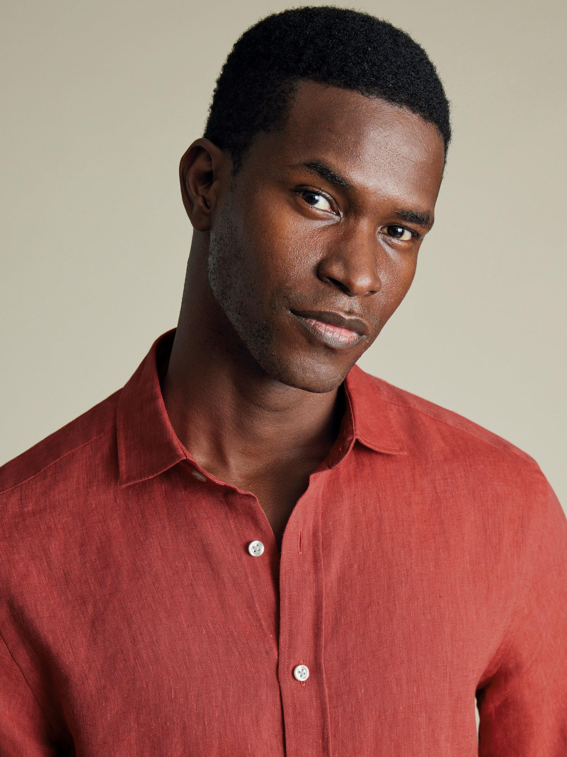 Product image 2 of 6, which shows Charles Tyrwhitt Linen Slim Fit Shirt, Rust, S