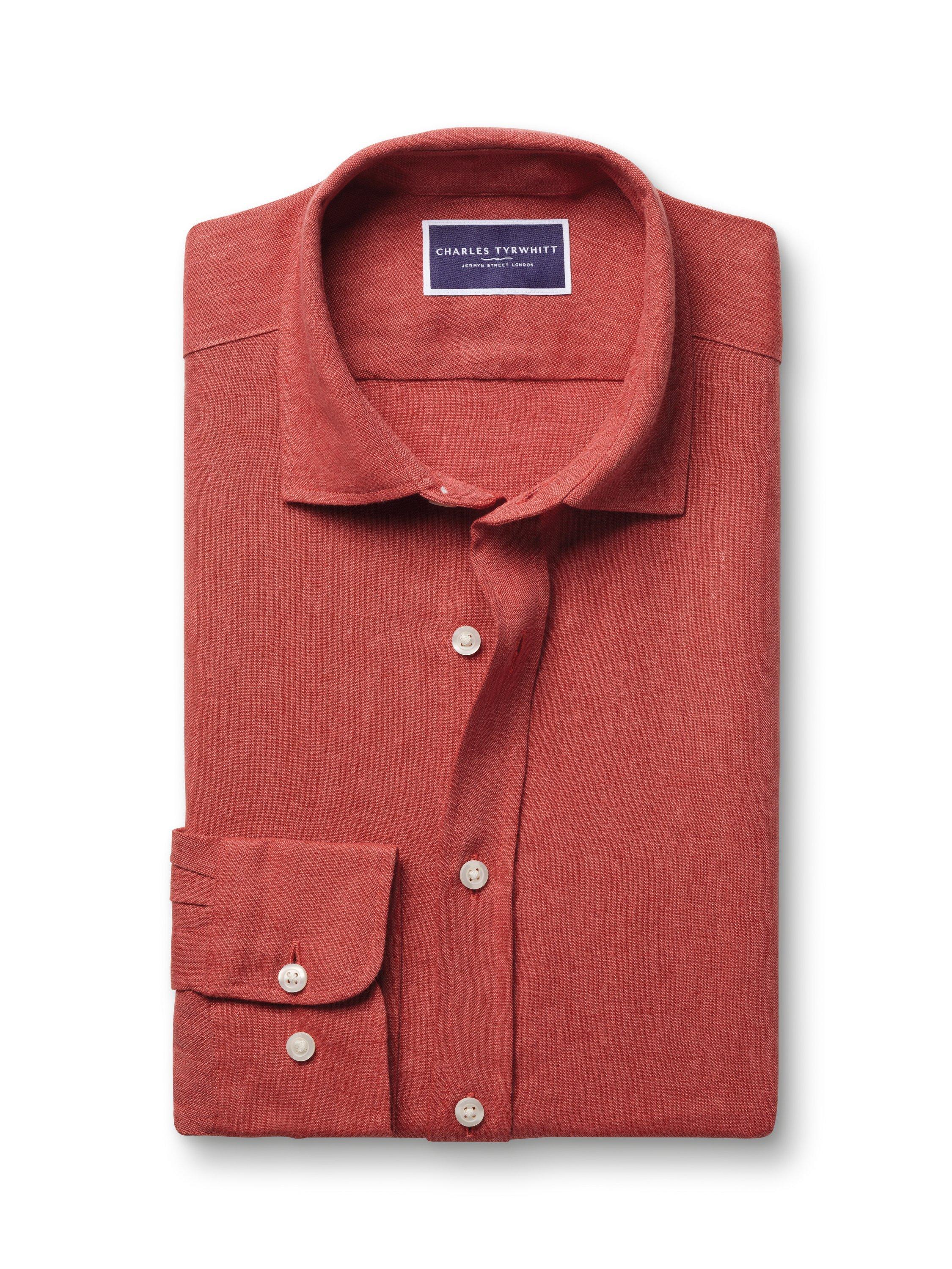 Product image 5 of 6, which shows Charles Tyrwhitt Linen Slim Fit Shirt, Rust, S