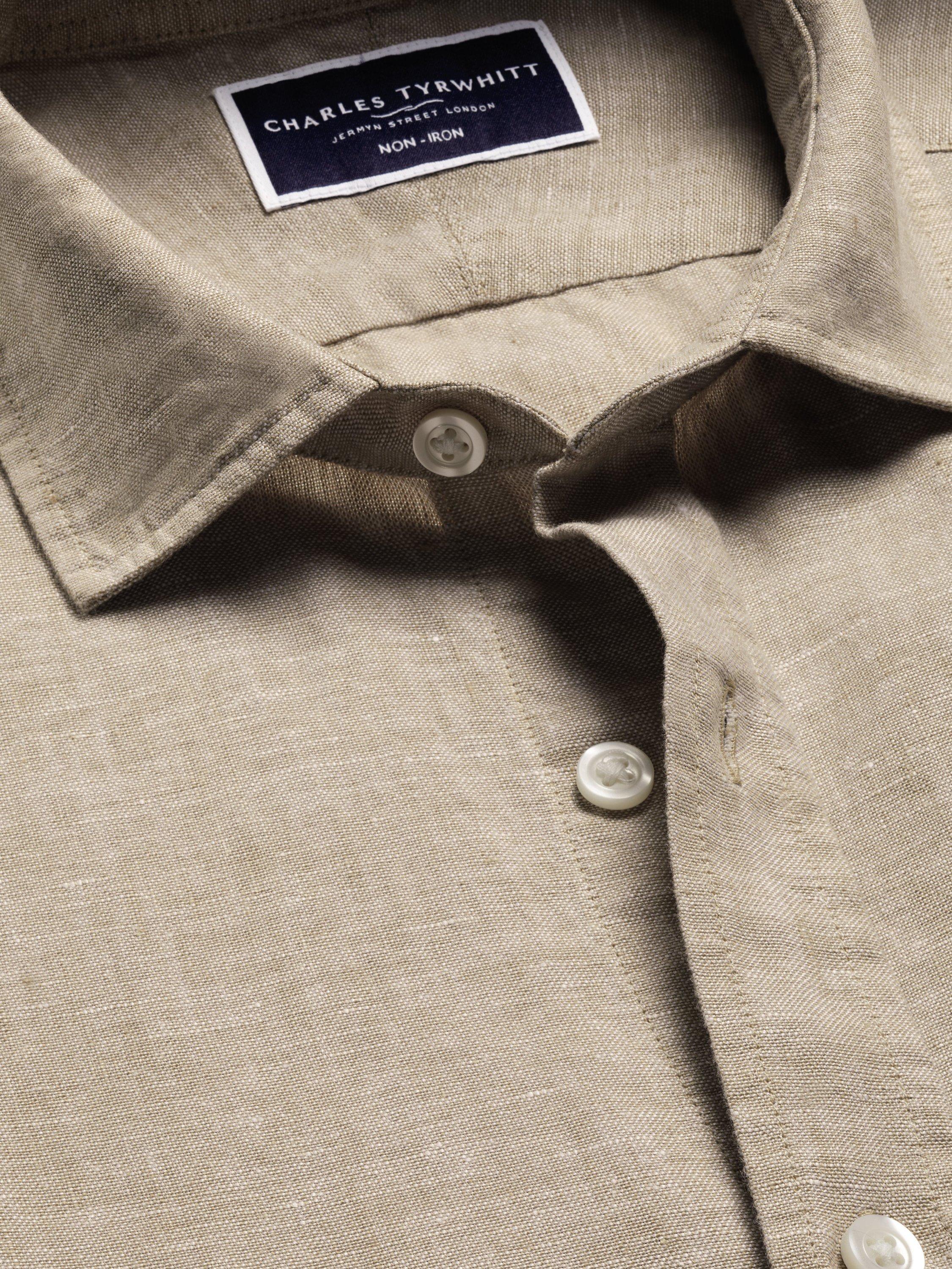 Product image 3 of 5, which shows Charles Tyrwhitt Linen Slim Fit Short Sleeve Shirt, Oatmeal, S