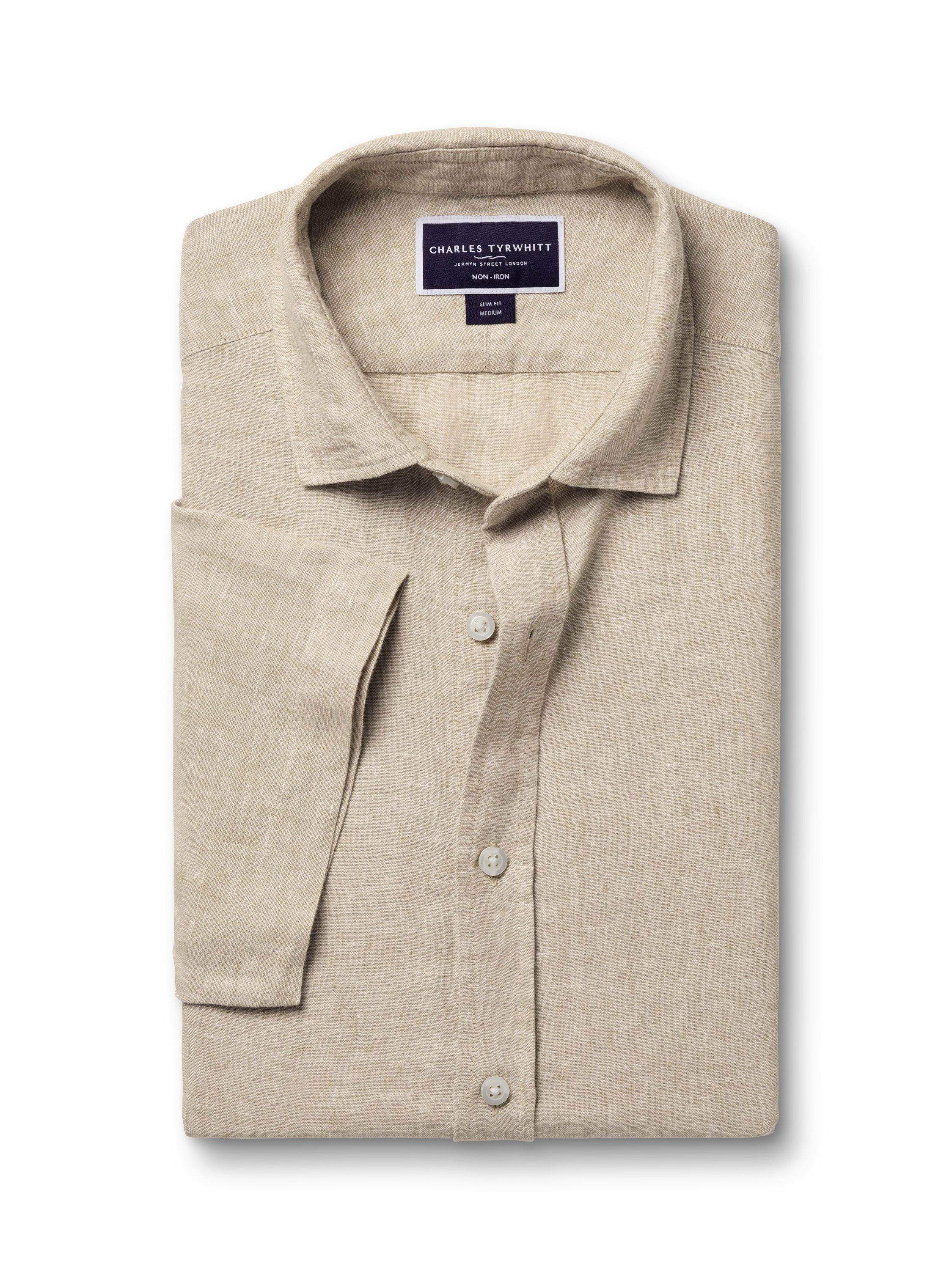 Product image 4 of 5, which shows Charles Tyrwhitt Linen Slim Fit Short Sleeve Shirt, Oatmeal, S