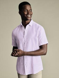 Charles Tyrwhitt Linen Slim Fit Short Sleeve Shirt, Lilac Purple