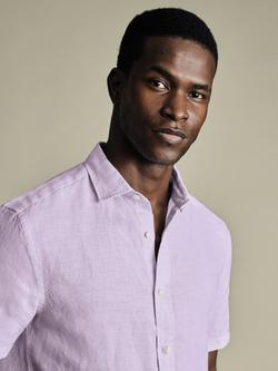 Charles Tyrwhitt Linen Slim Fit Short Sleeve Shirt - view 2, Lilac Purple
