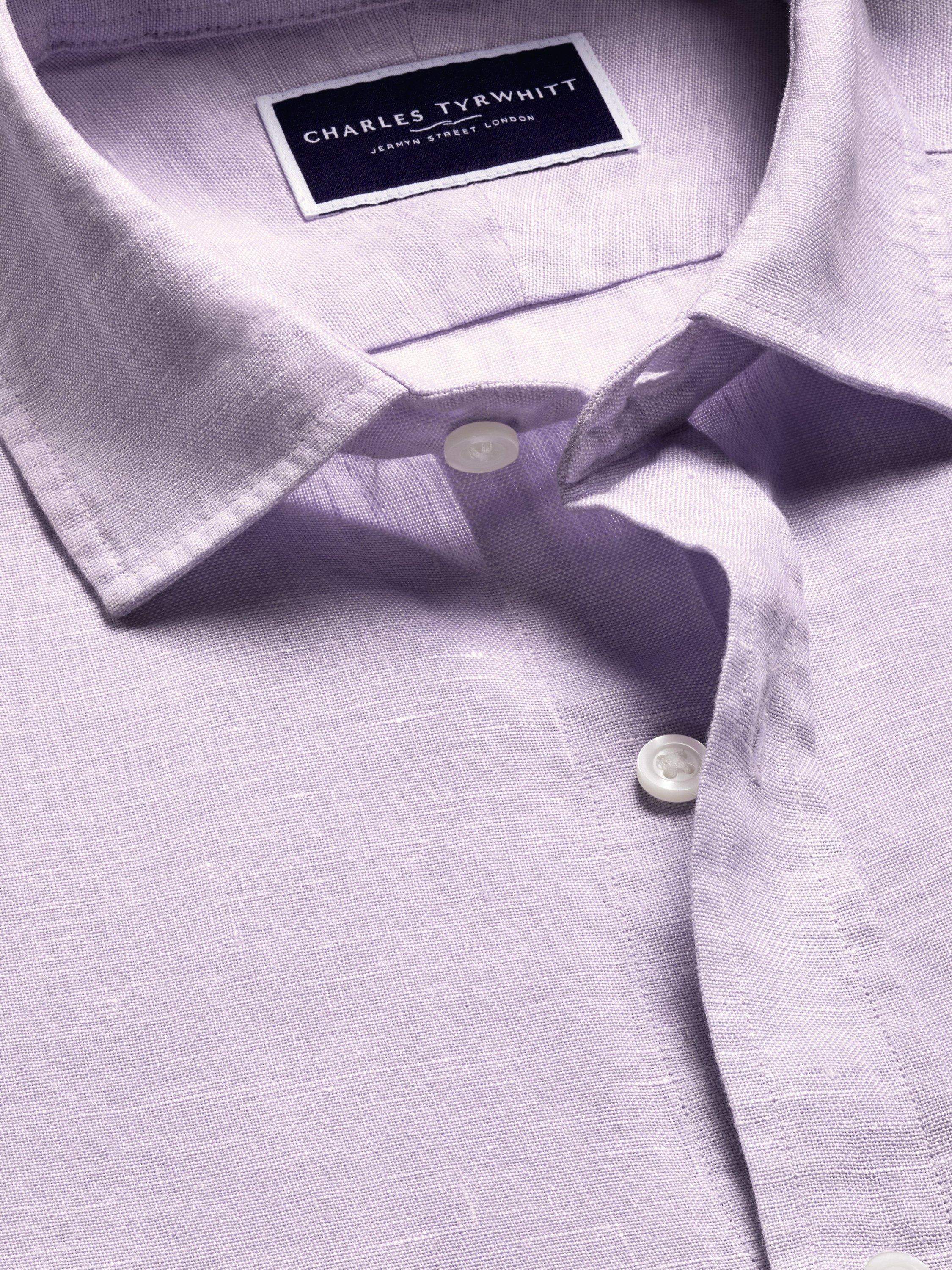Product image 3 of 5, which shows Charles Tyrwhitt Linen Slim Fit Short Sleeve Shirt, Lilac Purple, S
