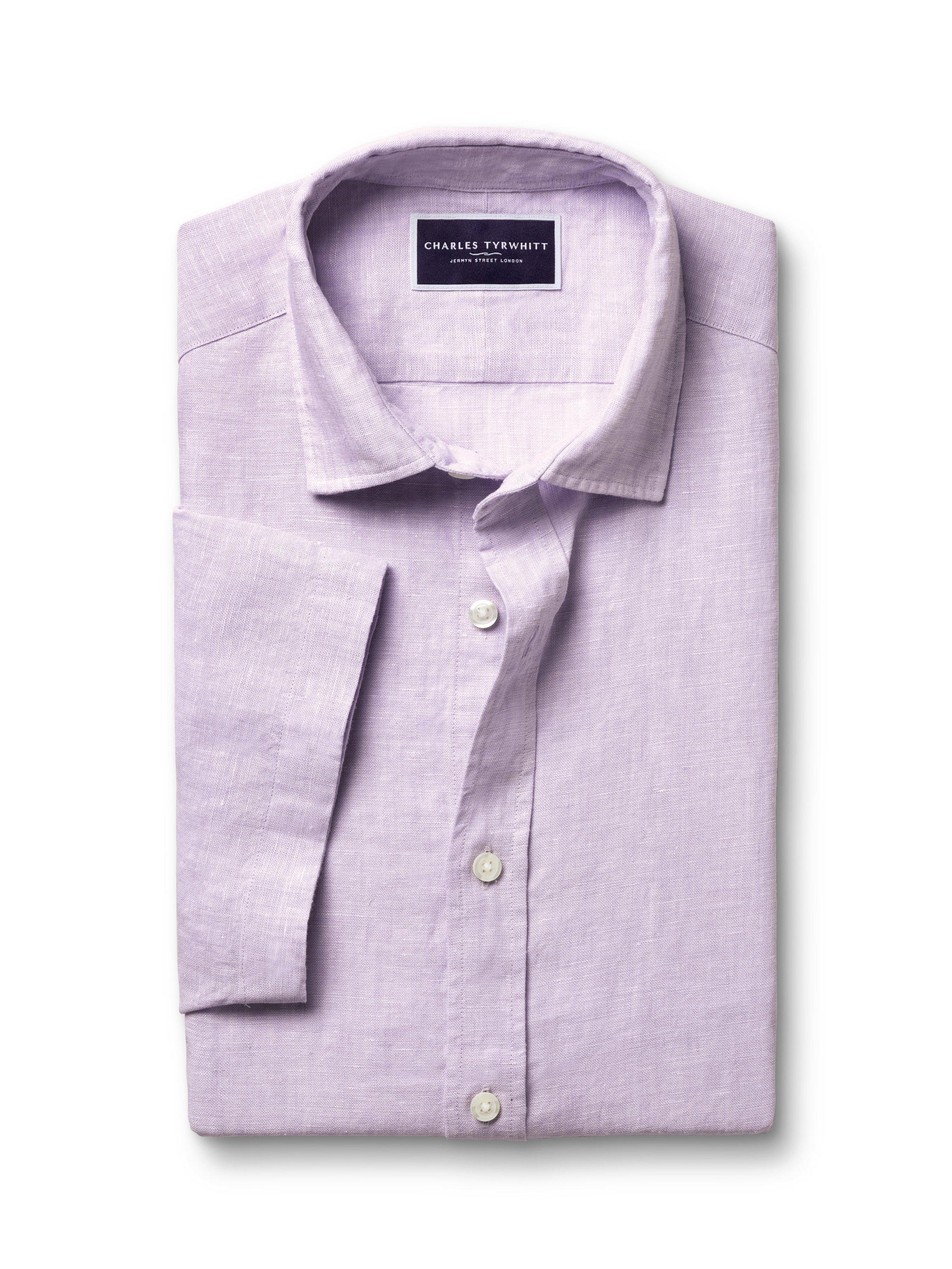 Product image 4 of 5, which shows Charles Tyrwhitt Linen Slim Fit Short Sleeve Shirt, Lilac Purple, S