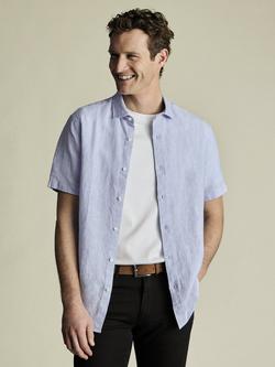 Charles Tyrwhitt Linen Slim Fit Short Sleeve Shirt, Sky Blue