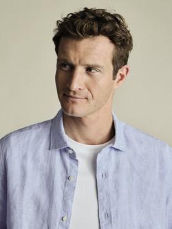 Charles Tyrwhitt Linen Slim Fit Short Sleeve Shirt - view 2, Sky Blue