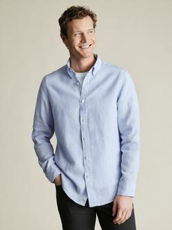 Charles Tyrwhitt Linen Slim Fit Button-Down Collar Shirt, Sky Blue