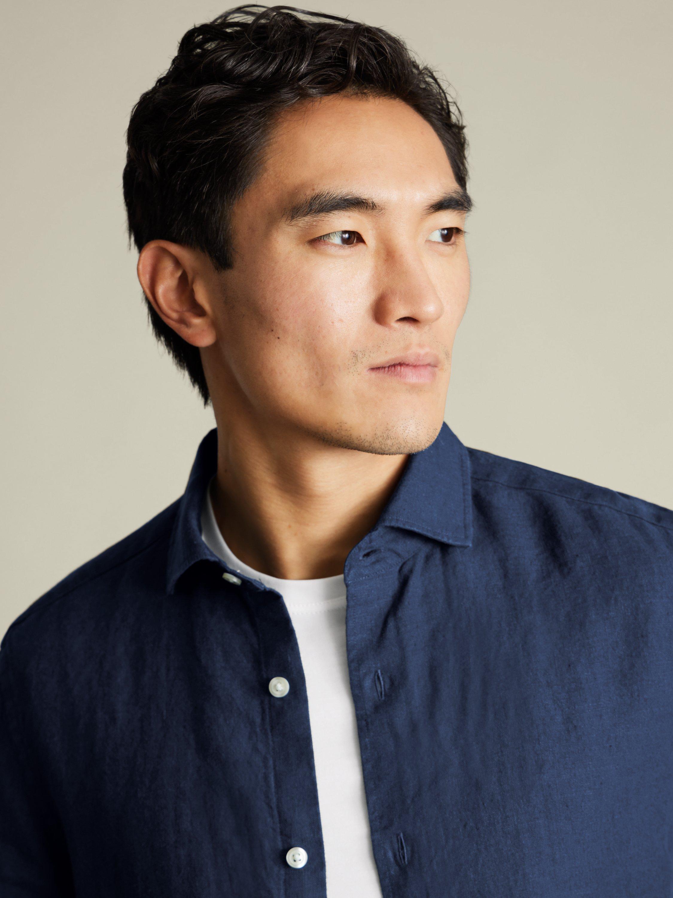 Product image 2 of 6, which shows Charles Tyrwhitt Linen Slim Fit Shirt, Navy, S