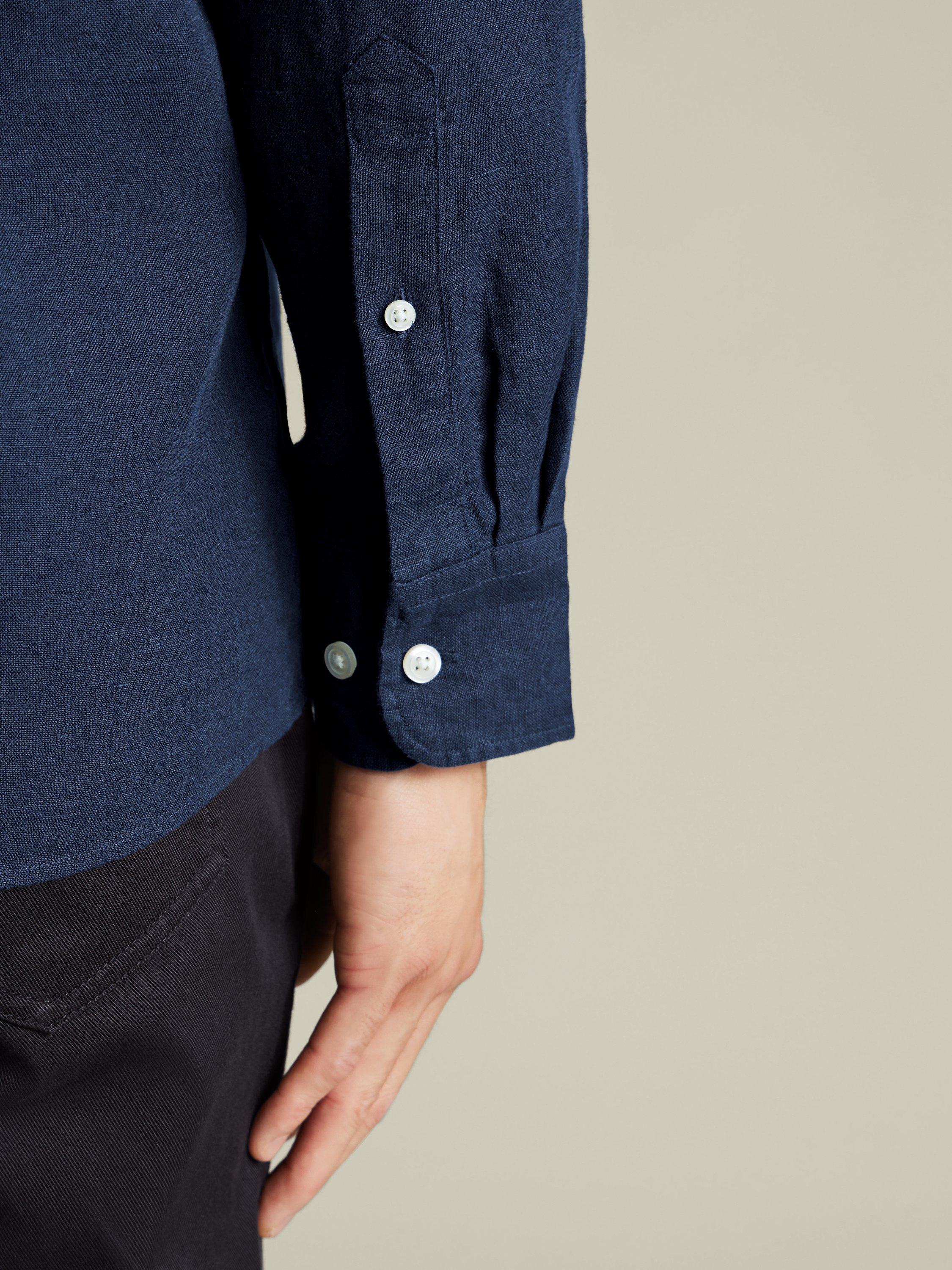 Product image 3 of 6, which shows Charles Tyrwhitt Linen Slim Fit Shirt, Navy, S