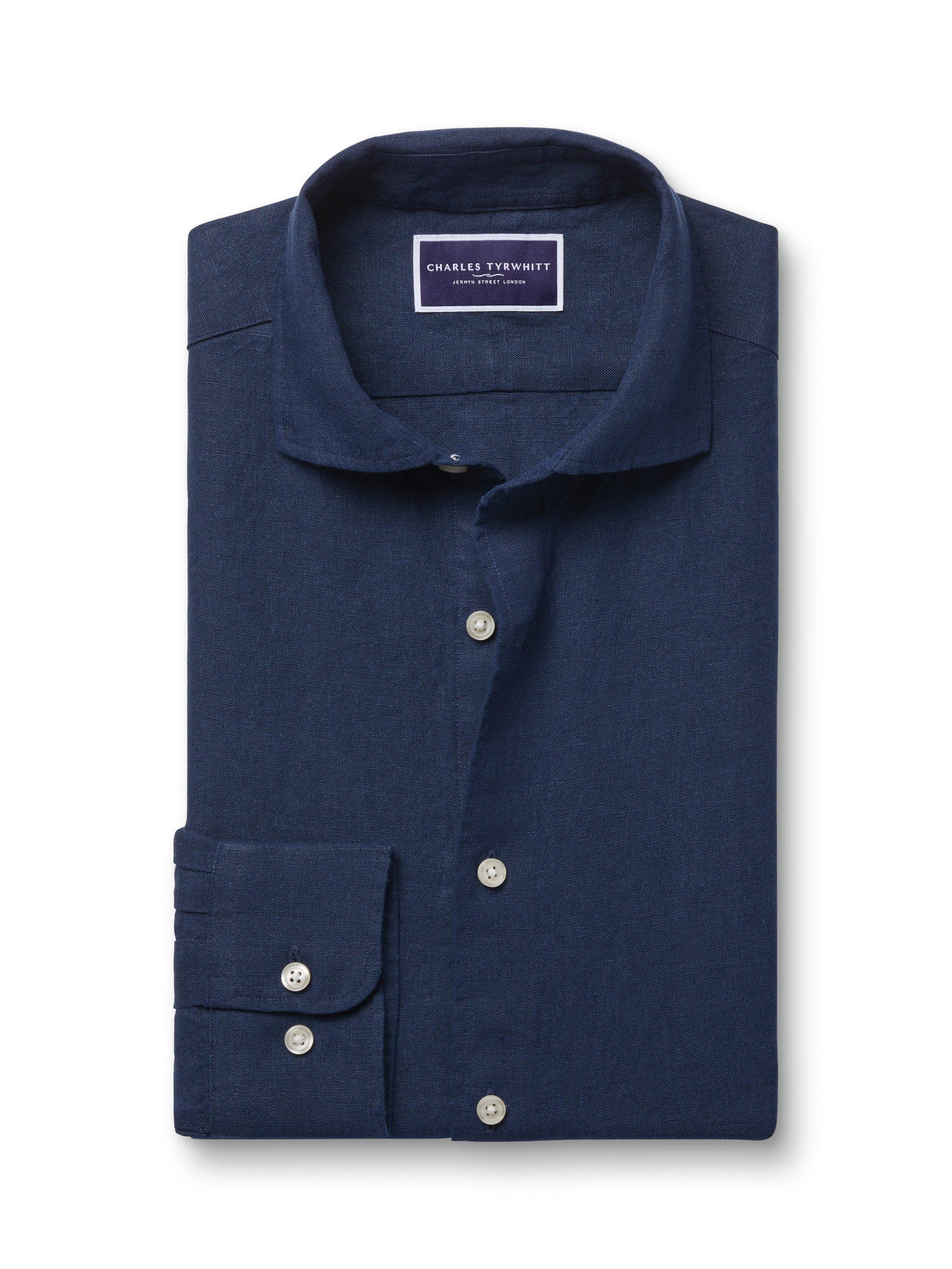 Product image 5 of 6, which shows Charles Tyrwhitt Linen Slim Fit Shirt, Navy, S