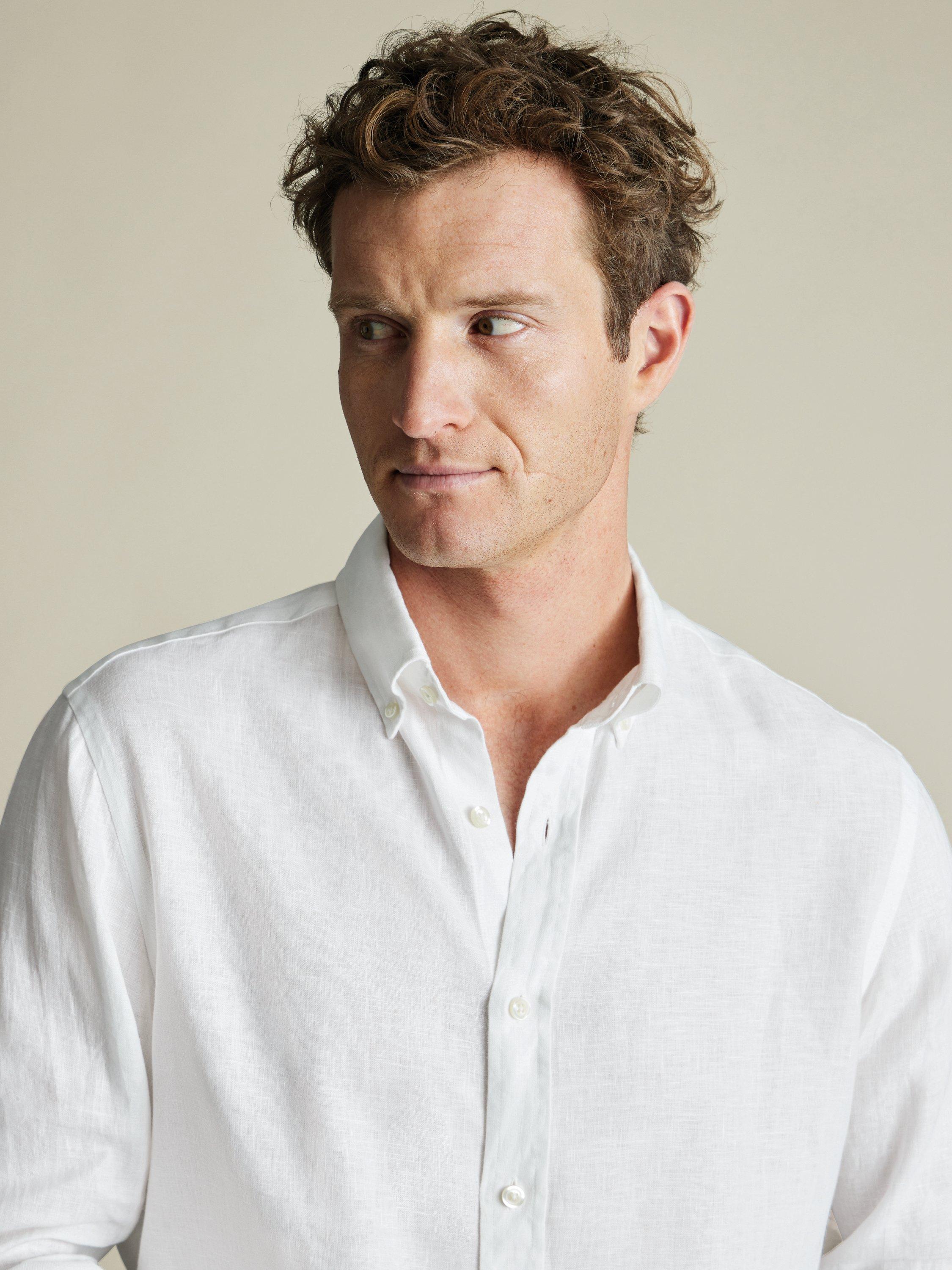 Product image 2 of 6, which shows Charles Tyrwhitt Linen Slim Fit Button-Down Collar Shirt, White, S
