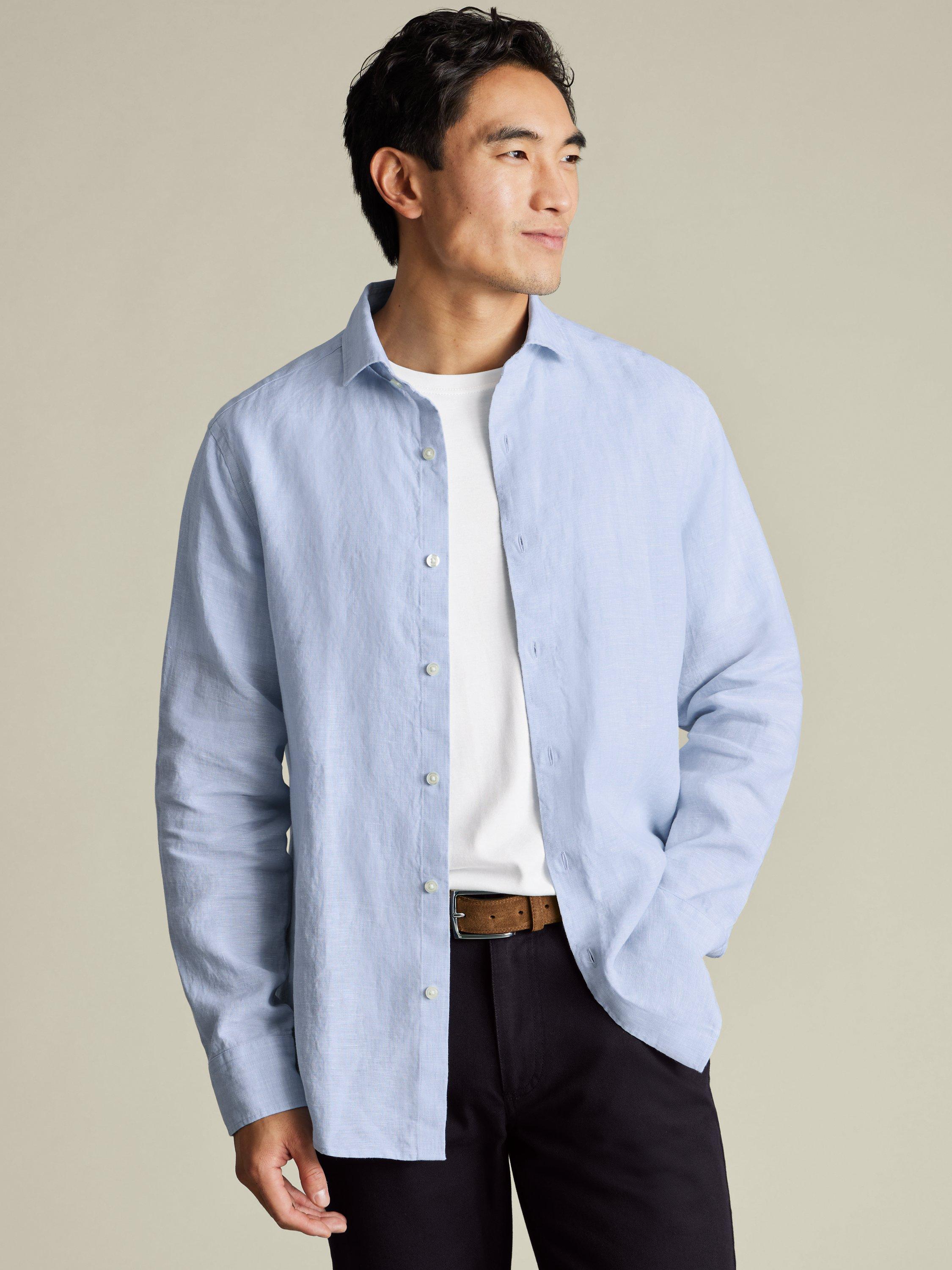 Product image 1 of 6, which shows Charles Tyrwhitt Linen Slim Fit Shirt, Sky Blue, S