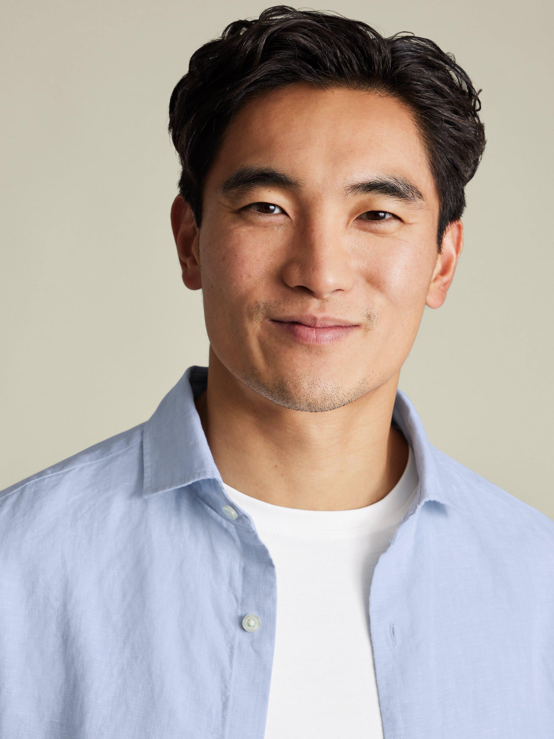 Product image 2 of 6, which shows Charles Tyrwhitt Linen Slim Fit Shirt, Sky Blue, S