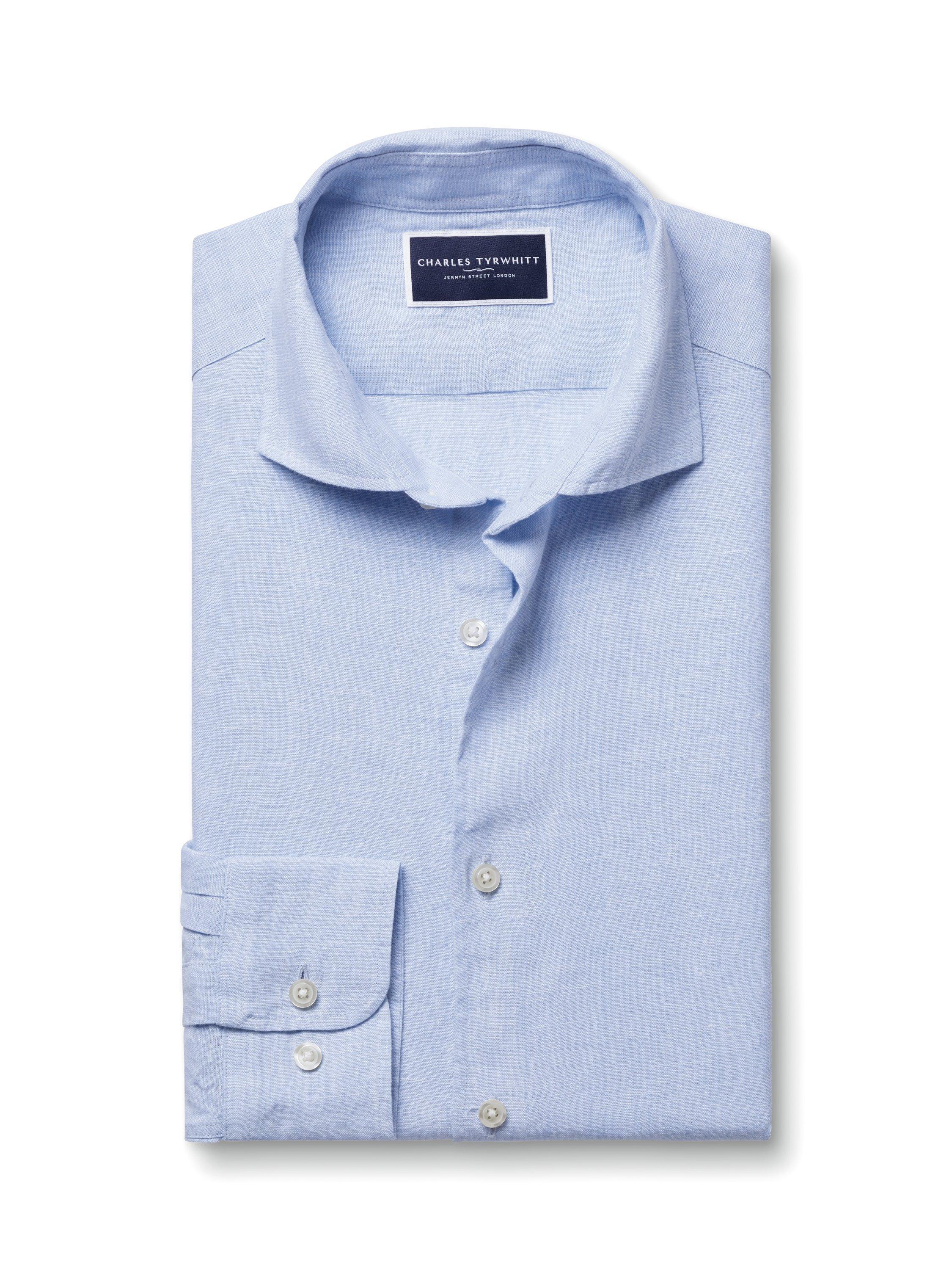 Product image 5 of 6, which shows Charles Tyrwhitt Linen Slim Fit Shirt, Sky Blue, S