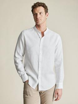 Charles Tyrwhitt Linen Slim Fit Band Collar Shirt, White, White